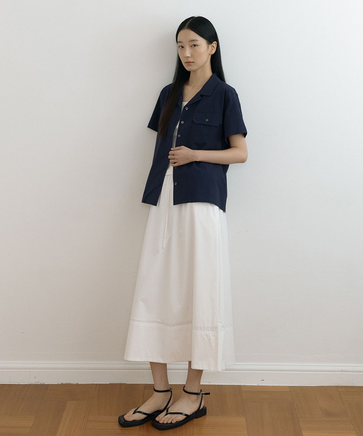 링서울(LINGSEOUL) open collar half shirts-navy