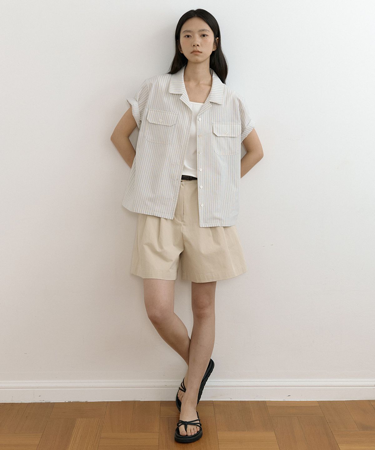 링서울(LINGSEOUL) stripe open collar half shirts-blue