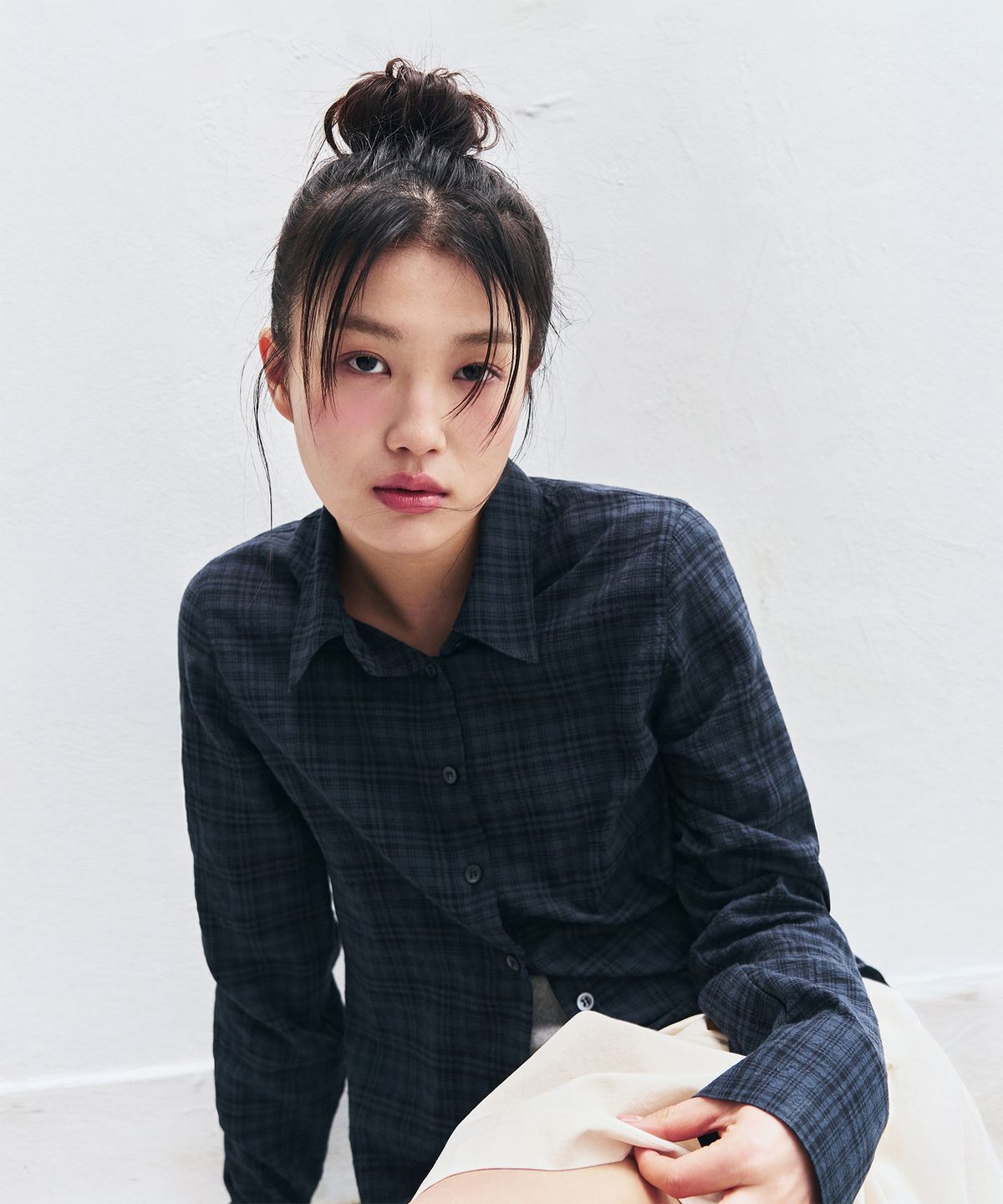 헨던시(HENDENCY) 헤리티지 라인 체크 셔츠 (페이디드 네이비)