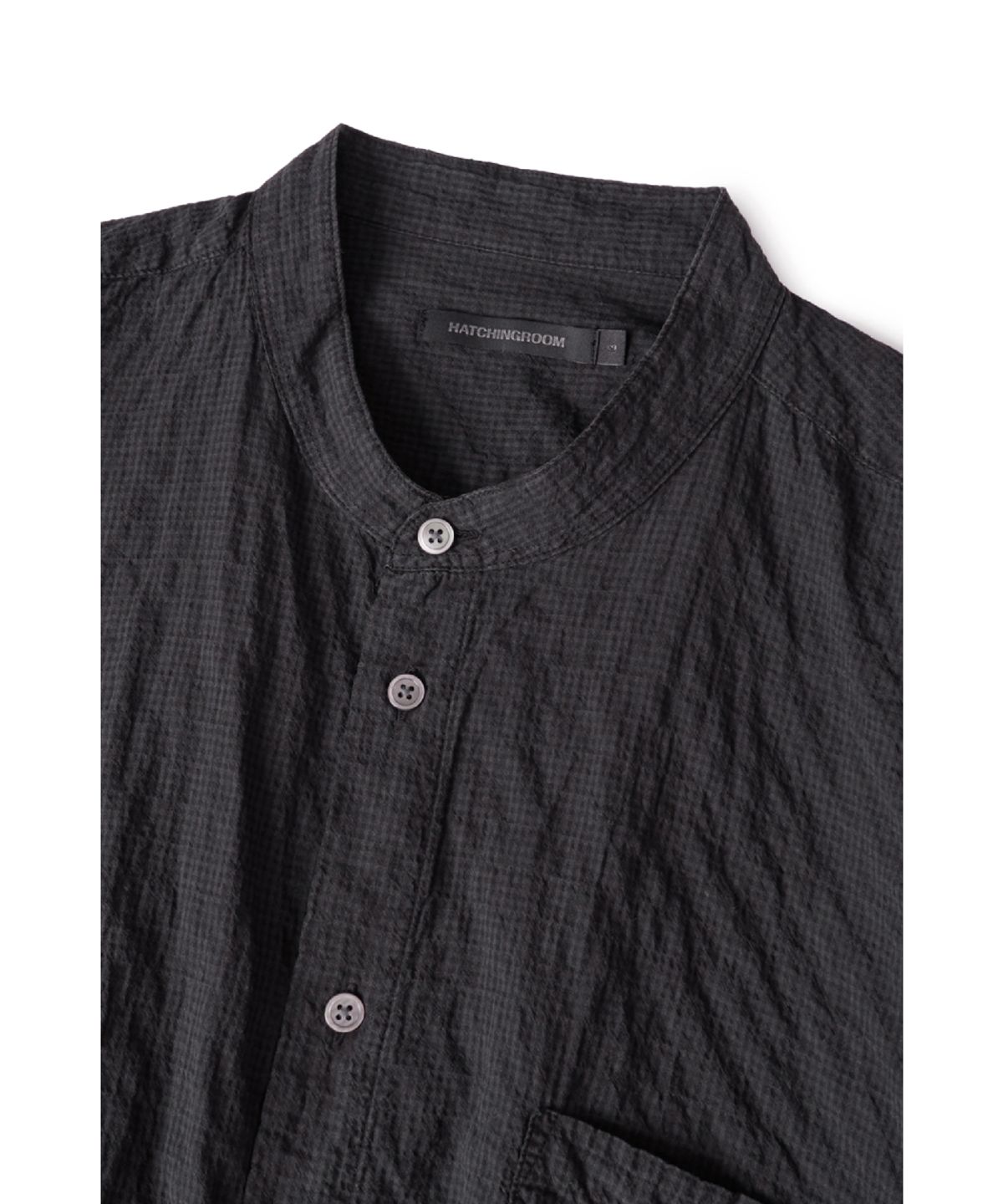 해칭룸(HATCHINGROOM) Band Collar Shirt Pin Check Dyed Charcoal