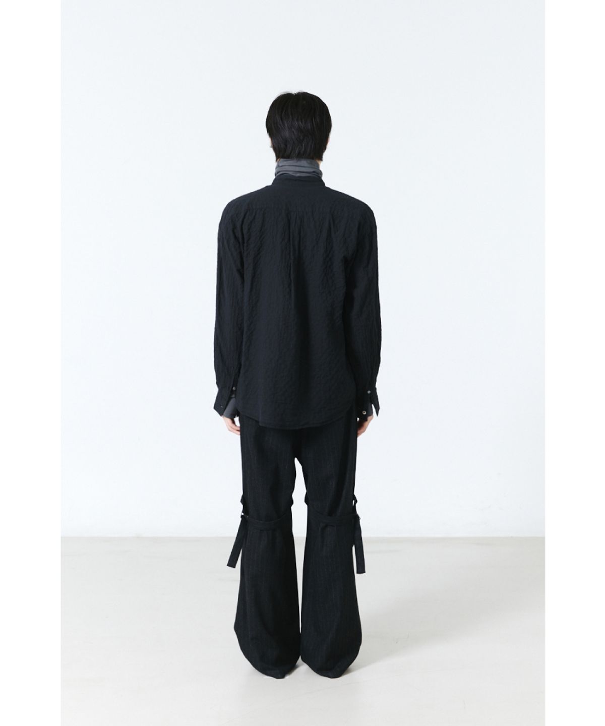 해칭룸(HATCHINGROOM) Band Collar Shirt Pin Check Dyed Charcoal