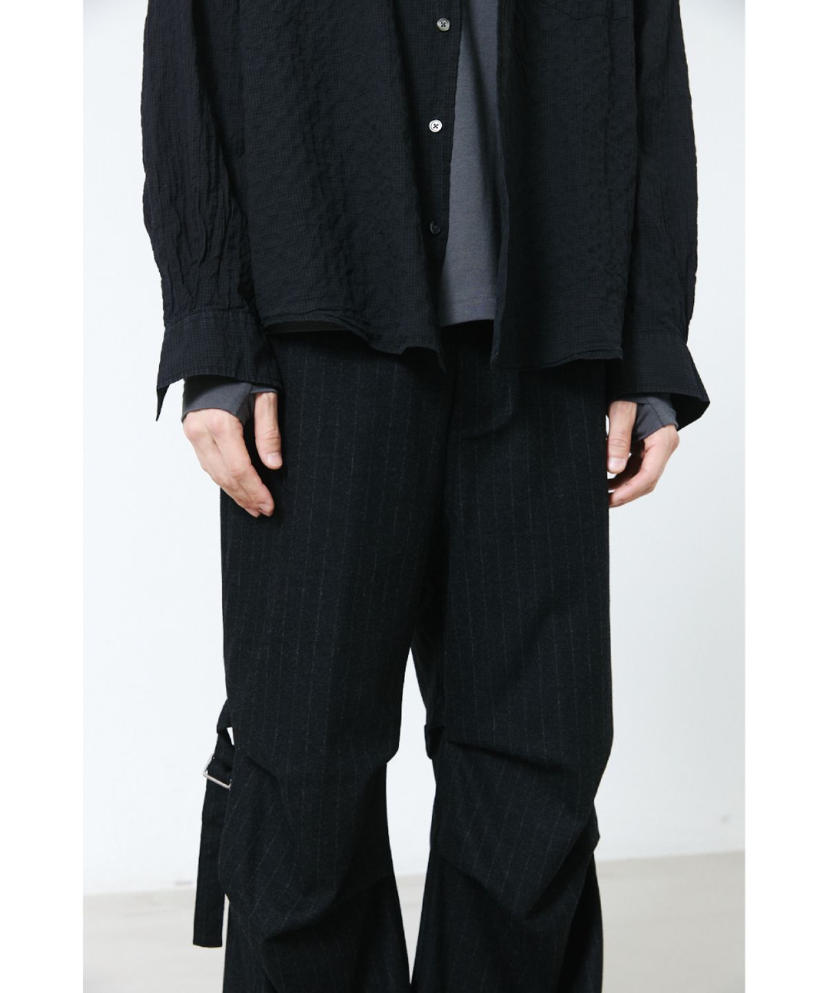 해칭룸(HATCHINGROOM) Band Collar Shirt Pin Check Dyed Charcoal