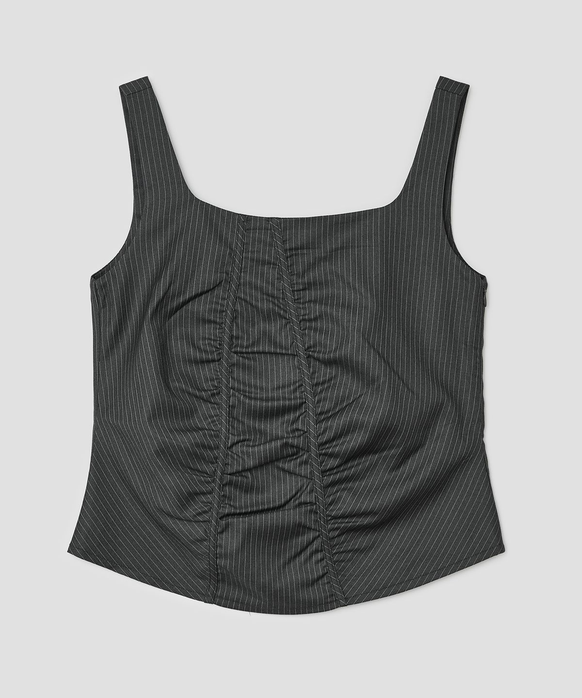 타입서비스(TYPESERVICE) Striped Ruched Zip Tank [Charcoal]