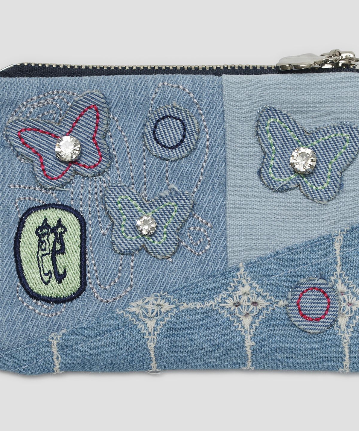 타입서비스(TYPESERVICE) Embroidered Patch Denim Wallet [Blue]
