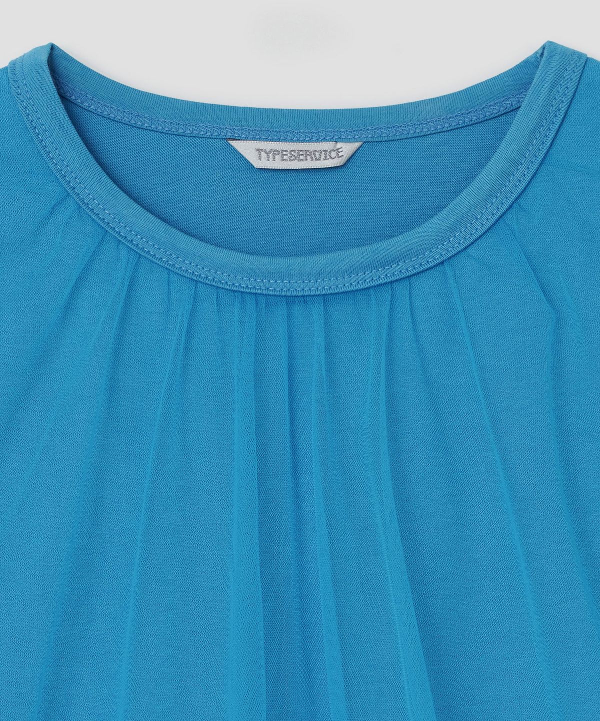 타입서비스(TYPESERVICE) Mesh Layered Shirring Ruffle Top [Blue]