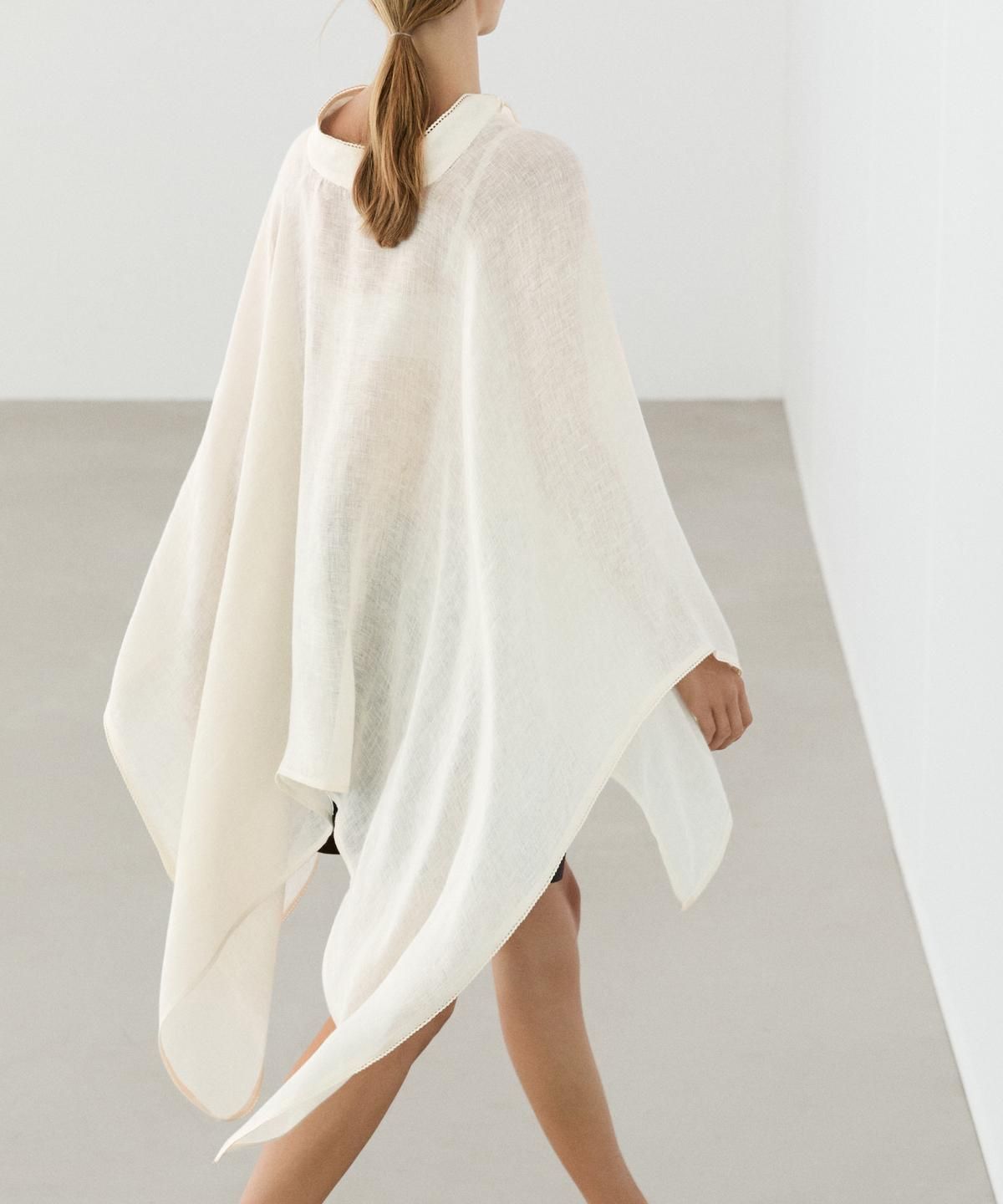 마시모두띠(MASSIMO DUTTI) 100% 린넨 스탠드 칼라 케이프