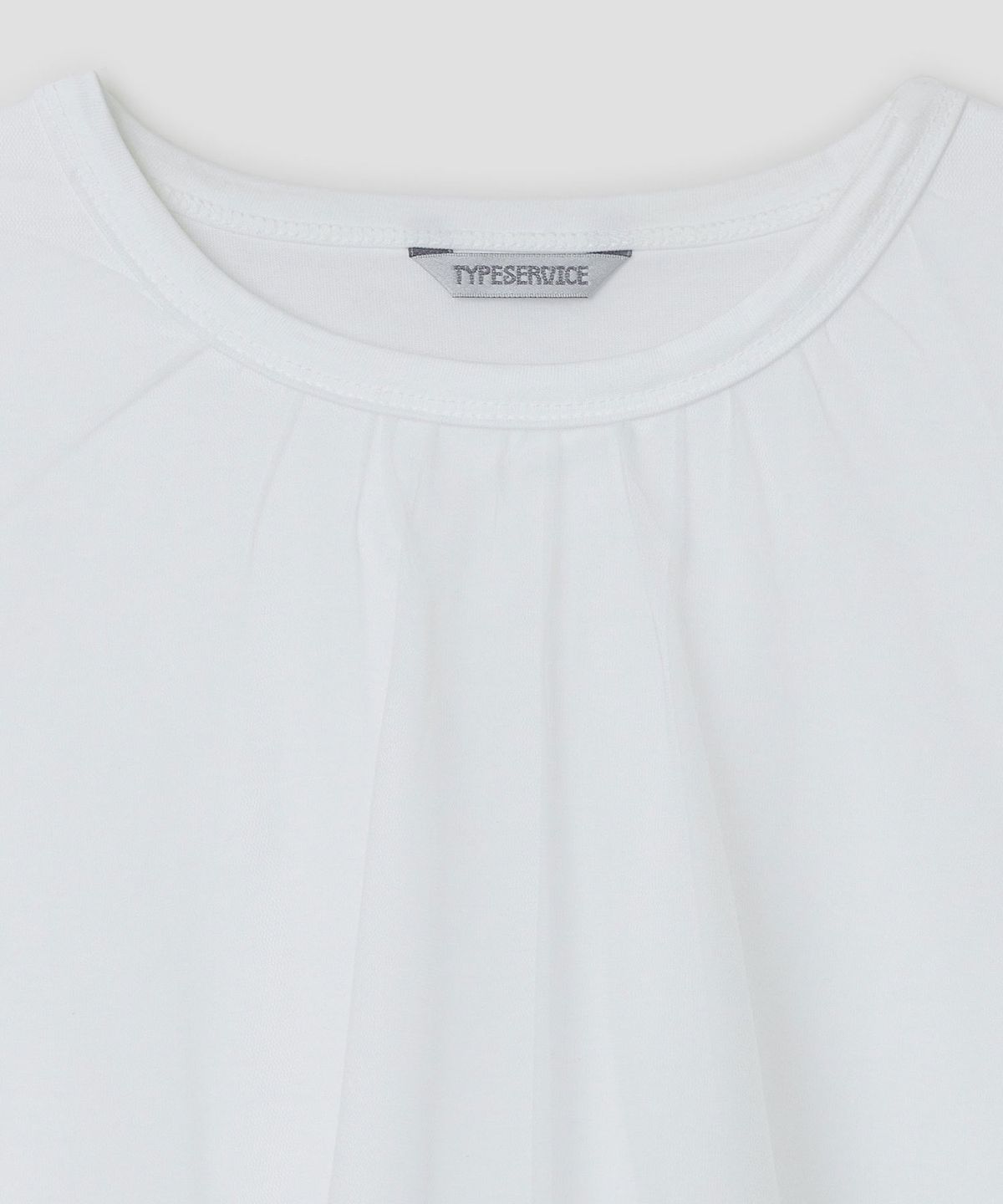 타입서비스(TYPESERVICE) Mesh Layered Shirring Ruffle Top [White]