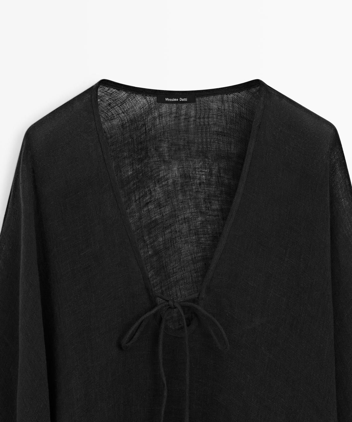 마시모두띠(MASSIMO DUTTI) 100% 린넨 타이 디테일 케이프