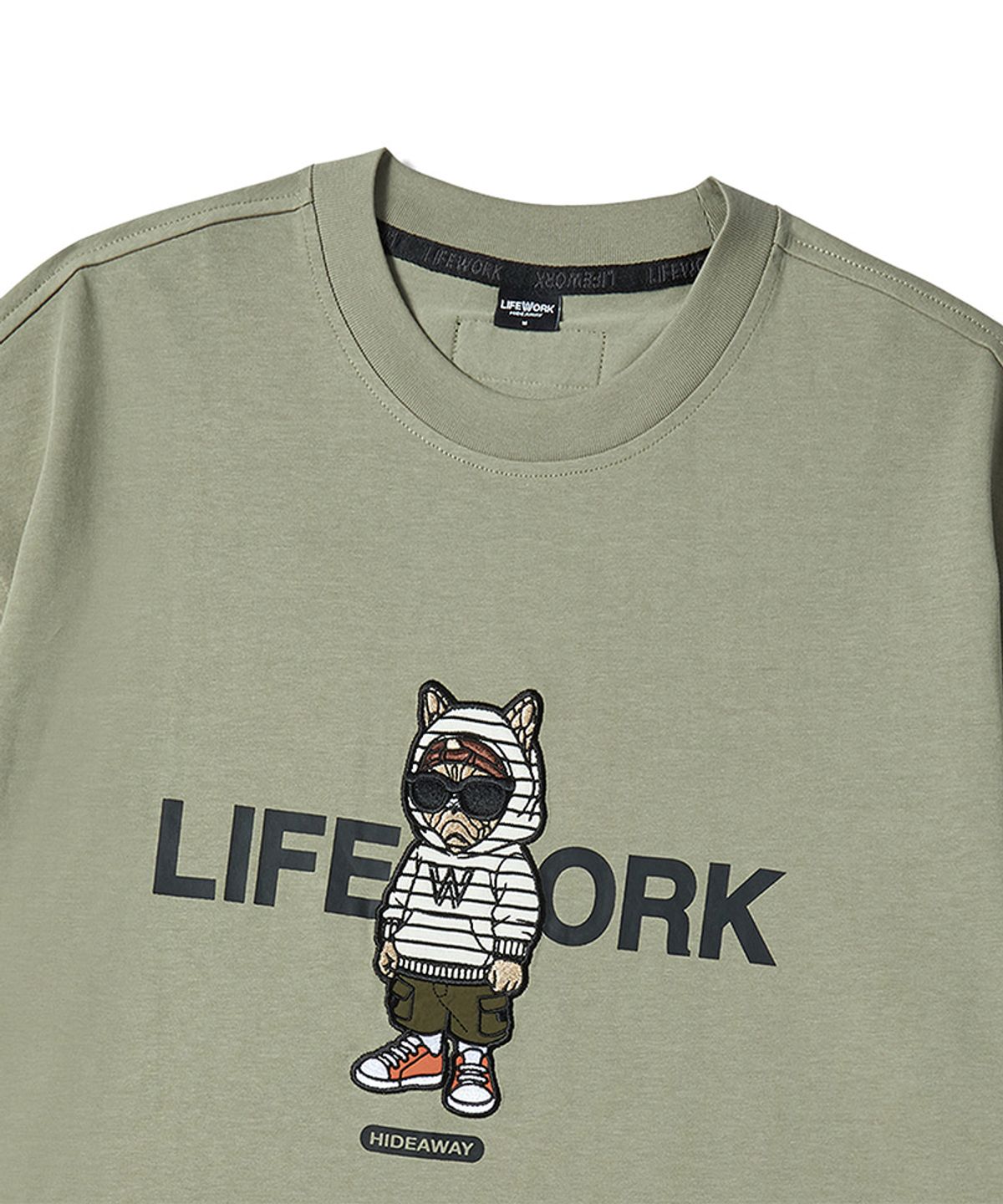 라이프워크(LIFEWORK) 스트릿 힙독 아플리케 반팔 티셔츠