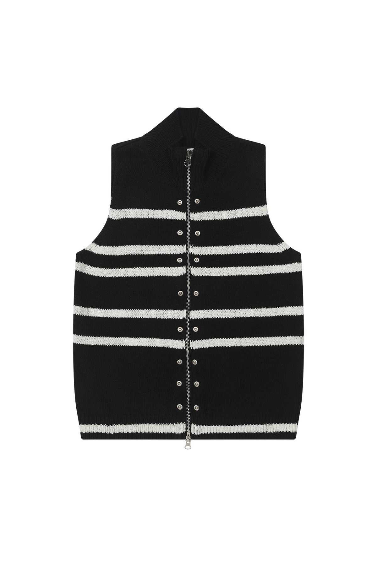 다이닛(DEINET) STRIPE KNIT VEST ZIP UP IN BLACK