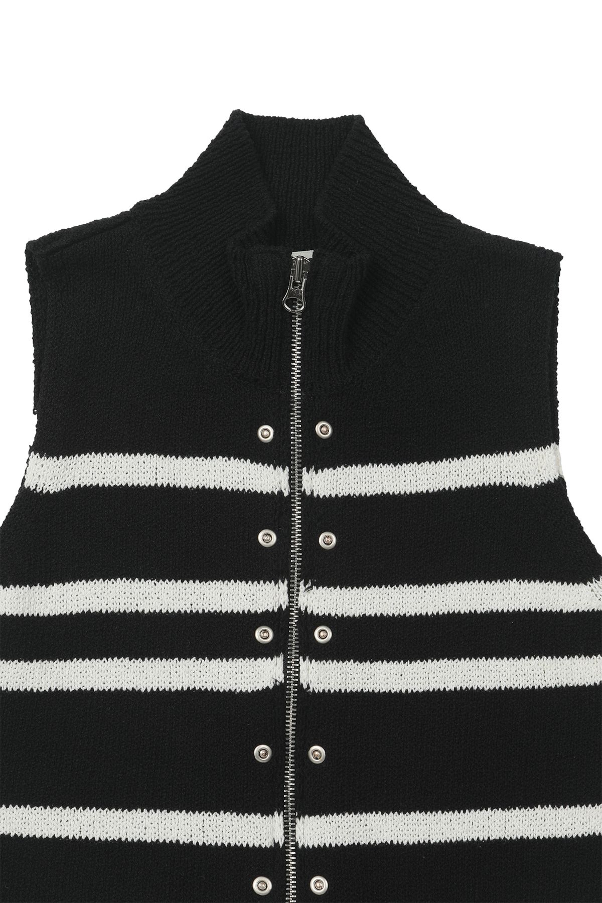 다이닛(DEINET) STRIPE KNIT VEST ZIP UP IN BLACK
