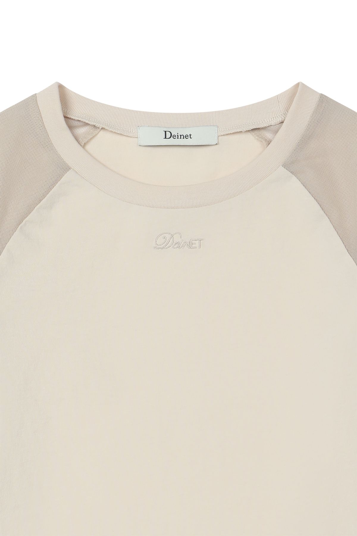 다이닛(DEINET) MESH CONTRAST RAGLAN HALF SLEEVE IN BEIGE