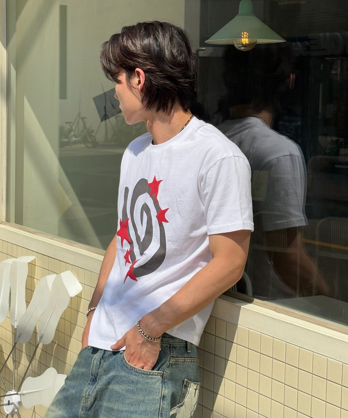 아모우(AMOU) Molly Star half  T-shirts WHITE