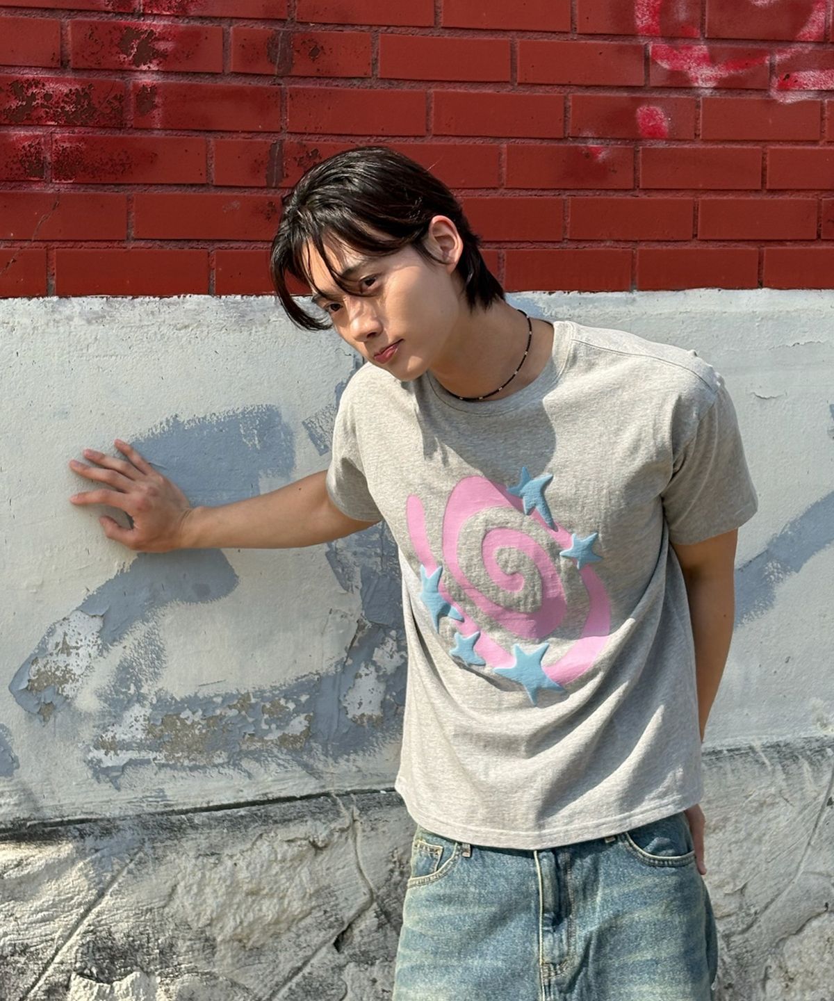 아모우(AMOU) Molly Star half  T-shirts GREY