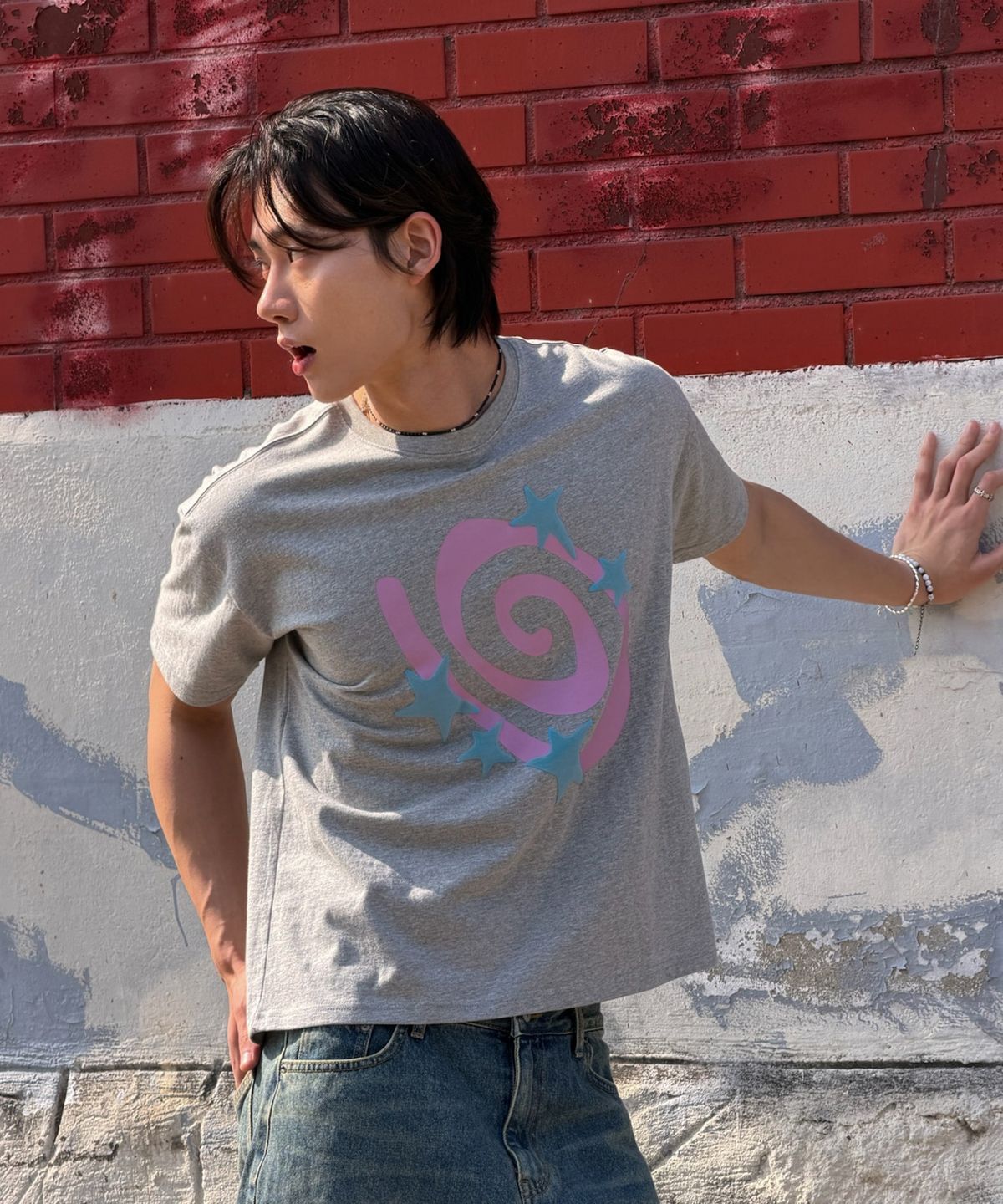 아모우(AMOU) Molly Star half  T-shirts GREY