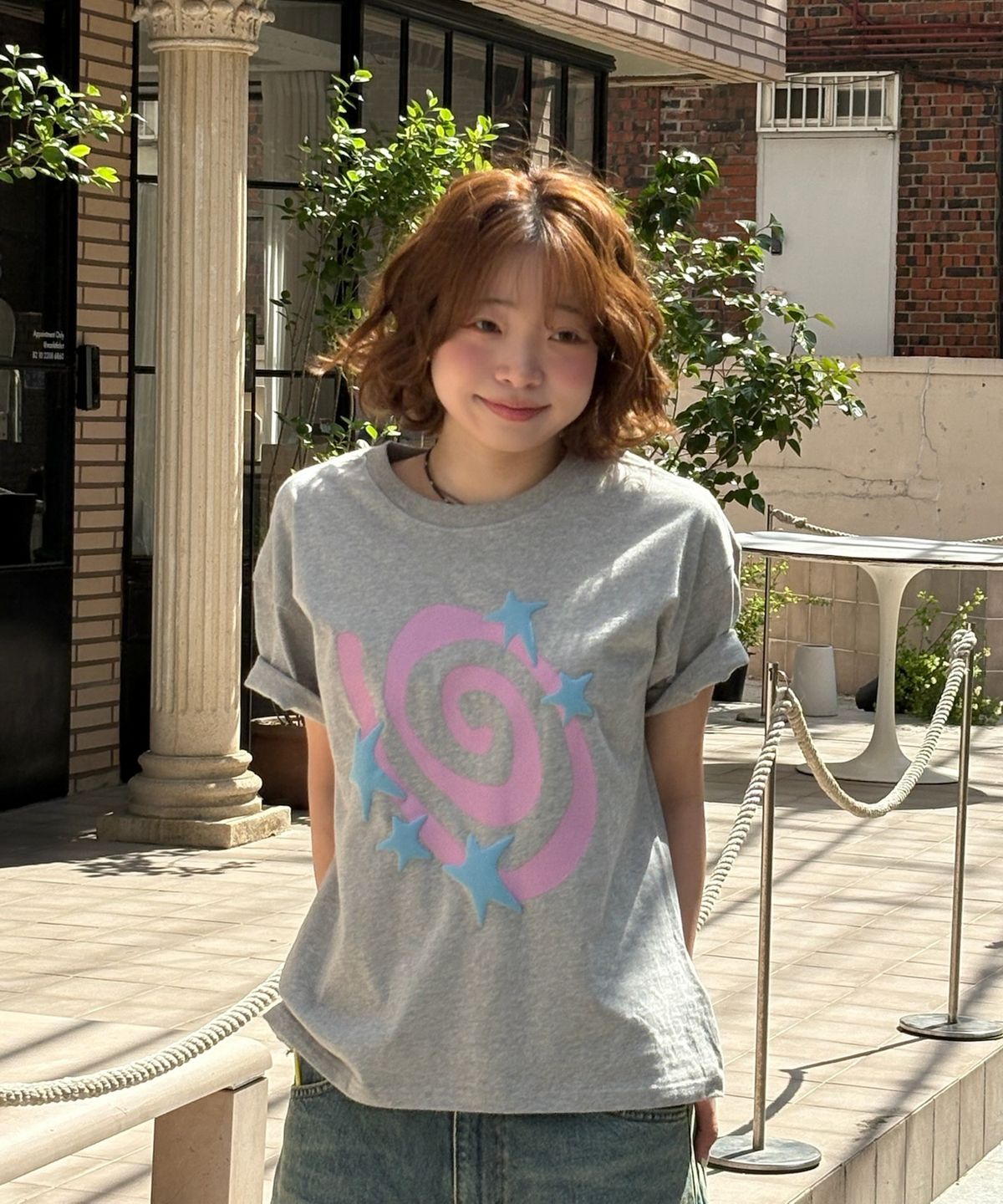 아모우(AMOU) Molly Star half  T-shirts GREY