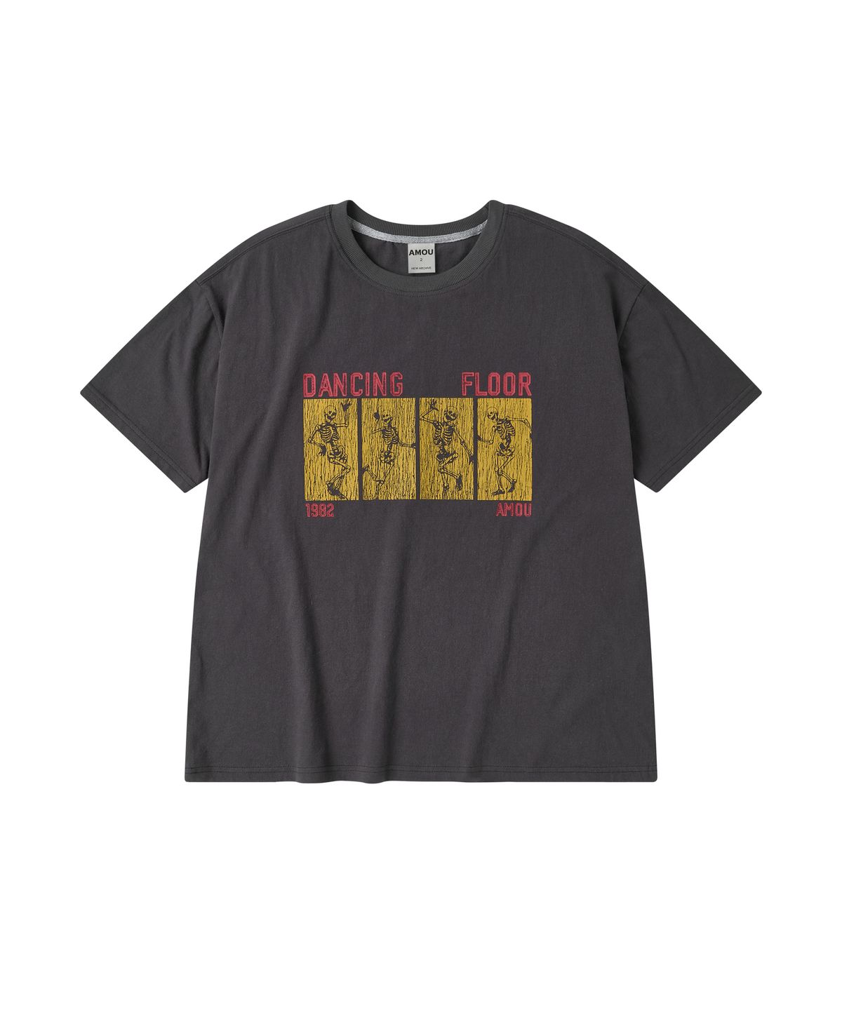 아모우(AMOU) Dancing Skull half  T-shirts CHACOAL