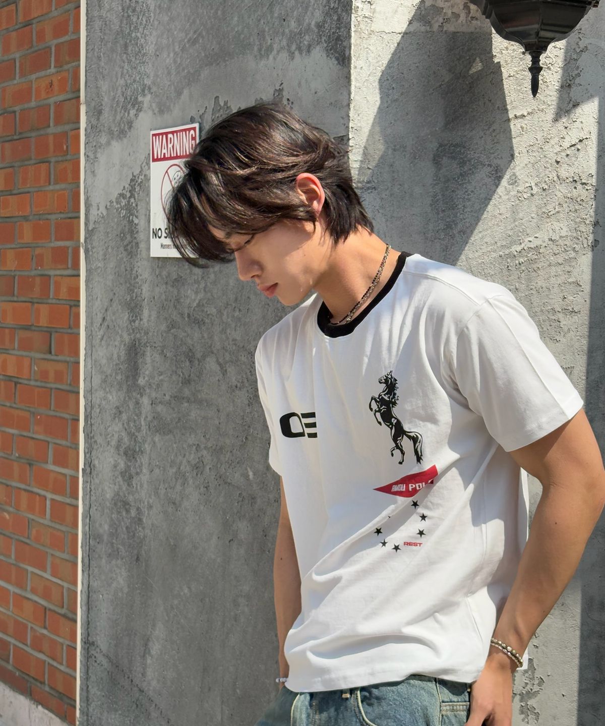 아모우(AMOU) Sporty Horse  Half T-shirts WHITE