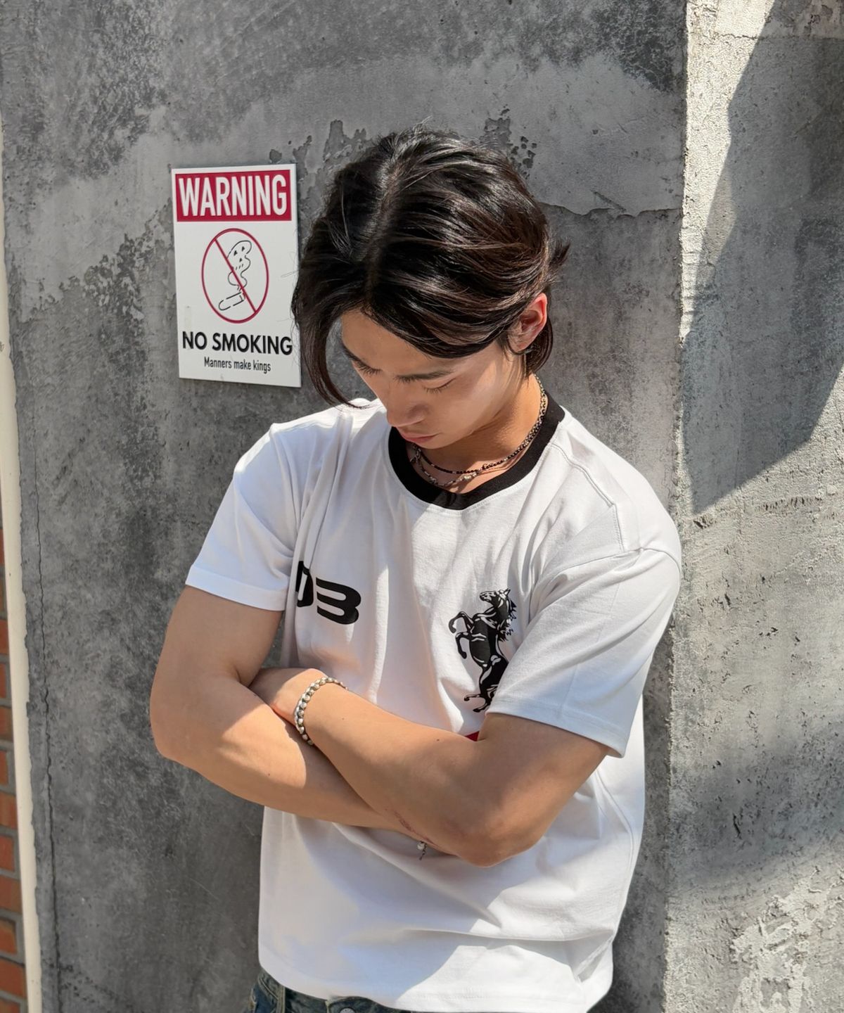 아모우(AMOU) Sporty Horse  Half T-shirts WHITE