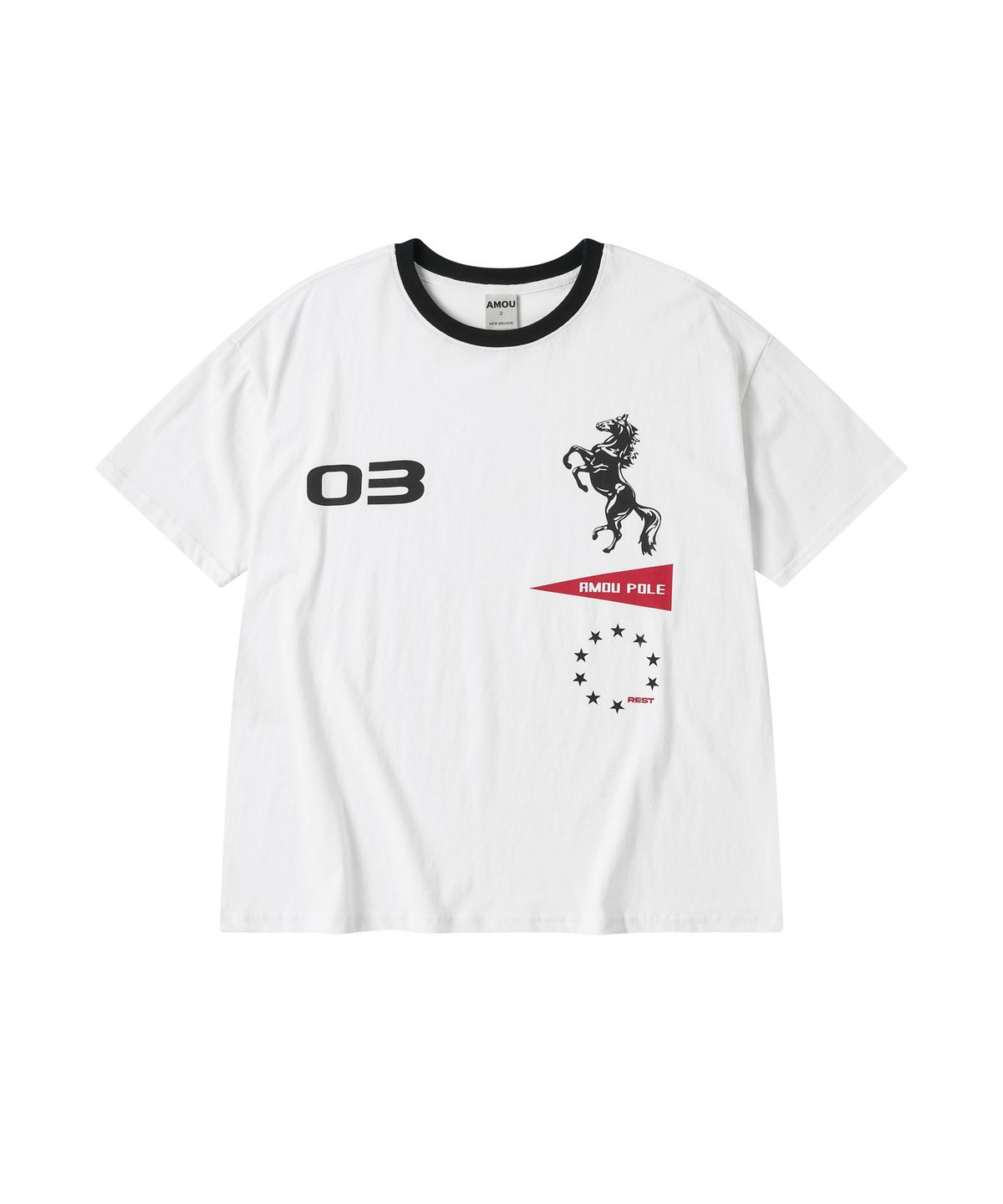 아모우(AMOU) Sporty Horse  Half T-shirts WHITE