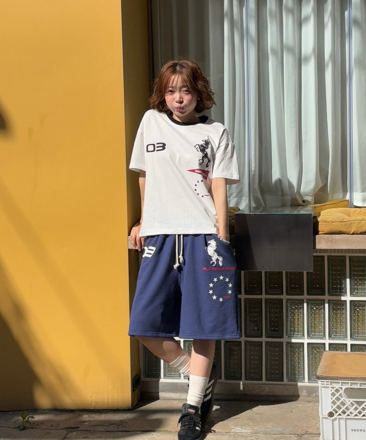 아모우(AMOU) Sporty Horse  Half T-shirts WHITE