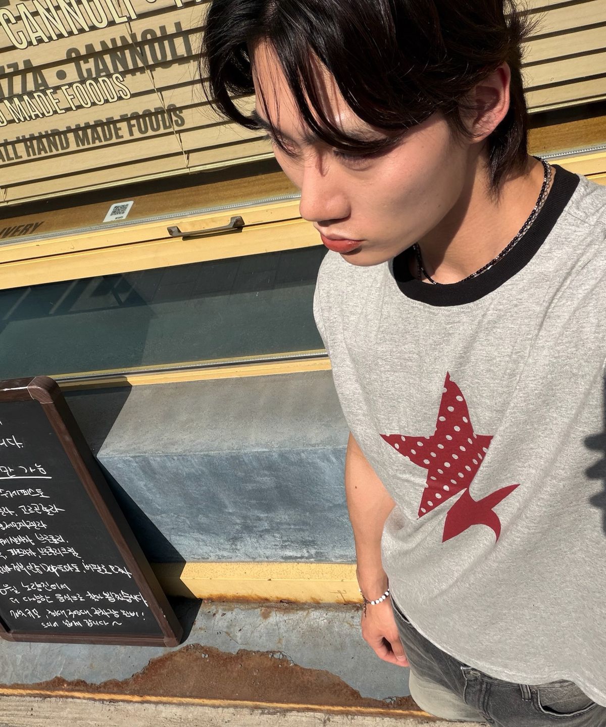 아모우(AMOU) Two Star Ringer T-shirts GRAY