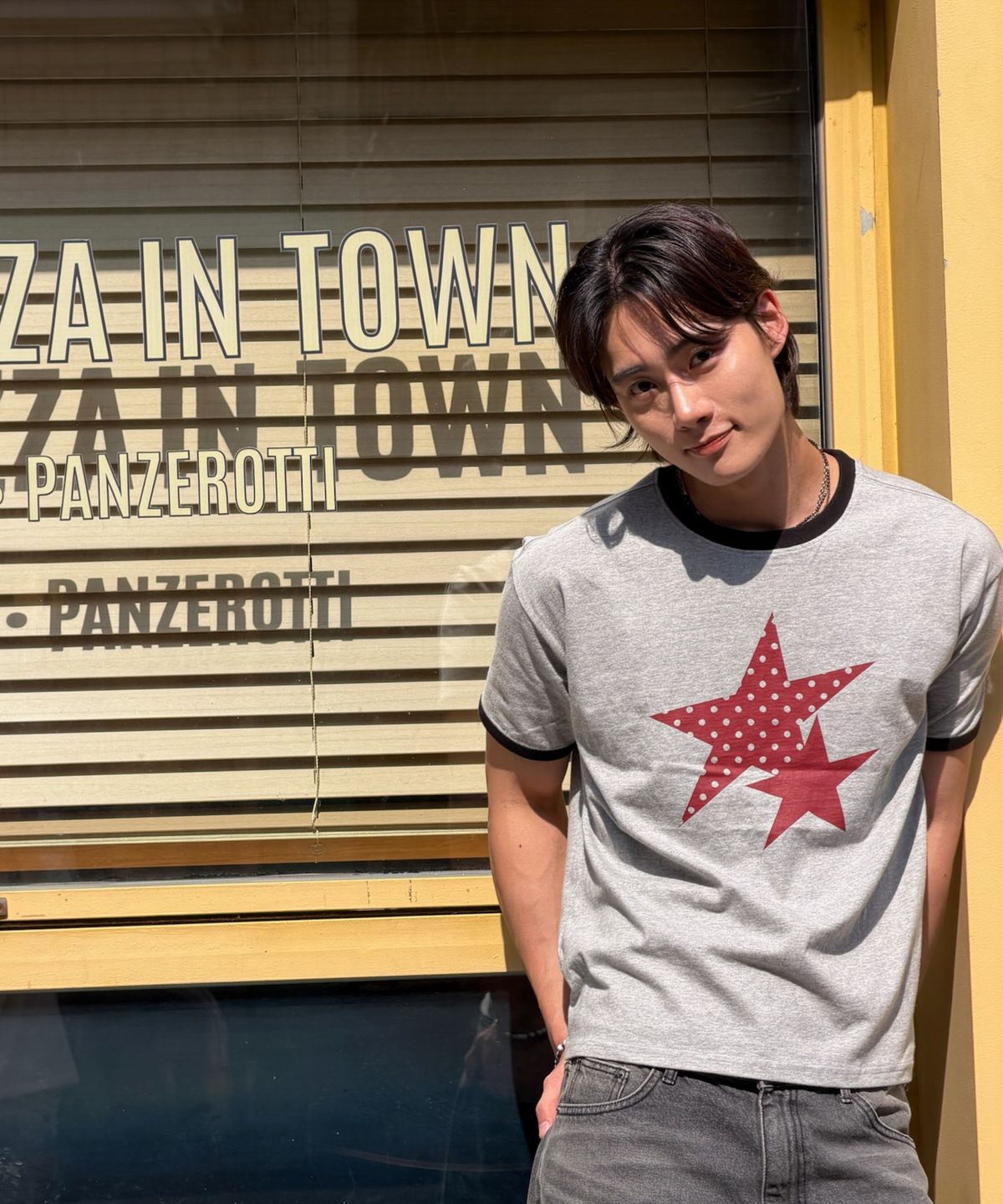 아모우(AMOU) Two Star Ringer T-shirts GRAY