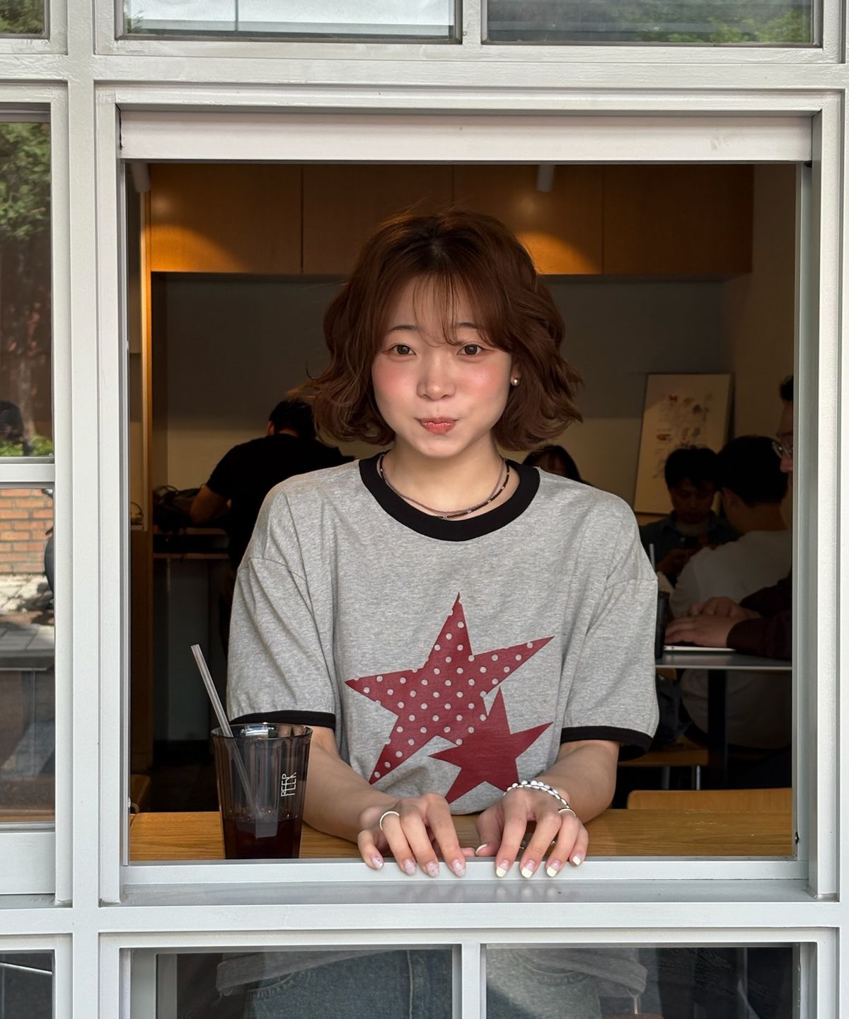 아모우(AMOU) Two Star Ringer T-shirts GRAY