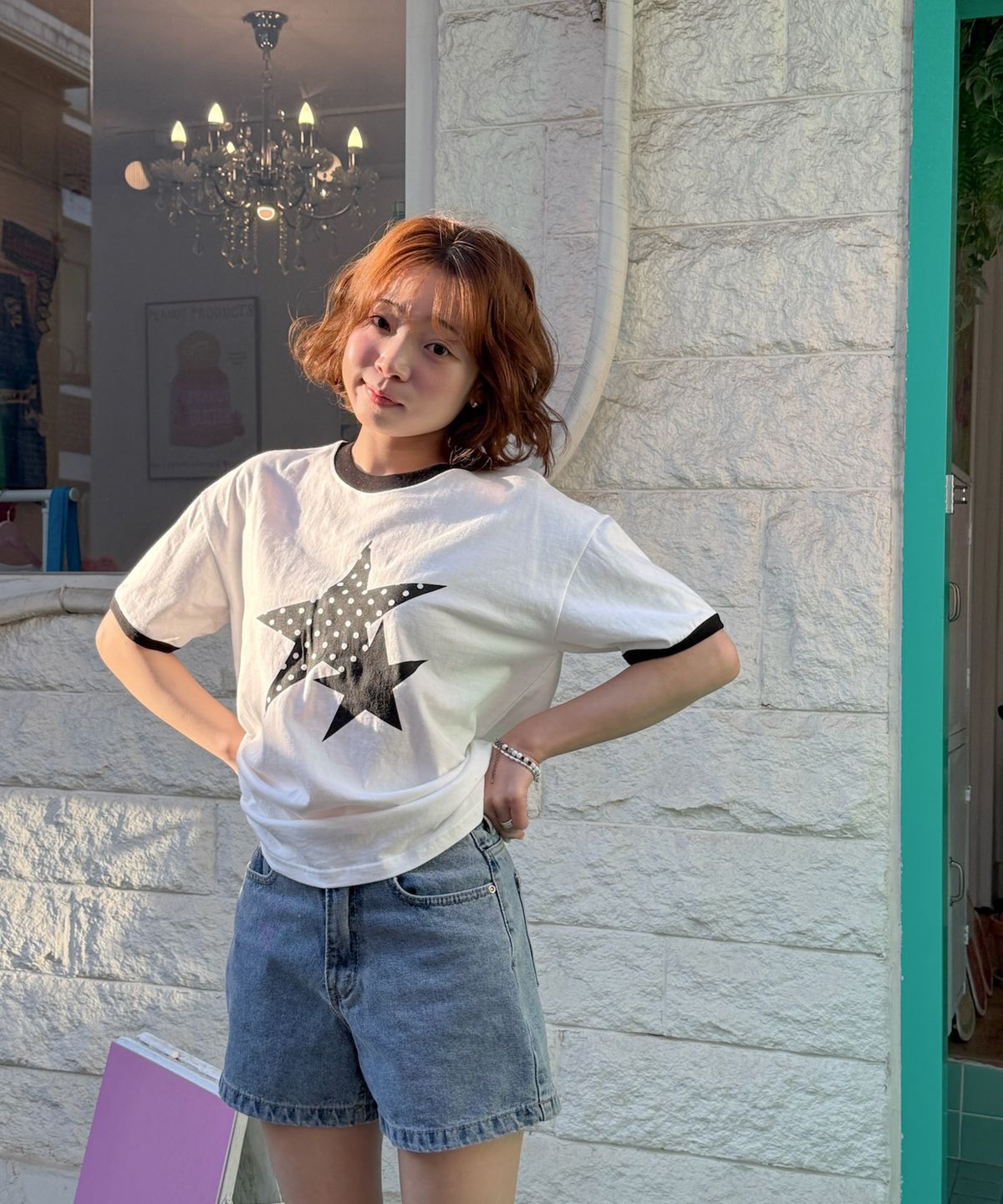 아모우(AMOU) Two Star Ringer T-shirts WHITE