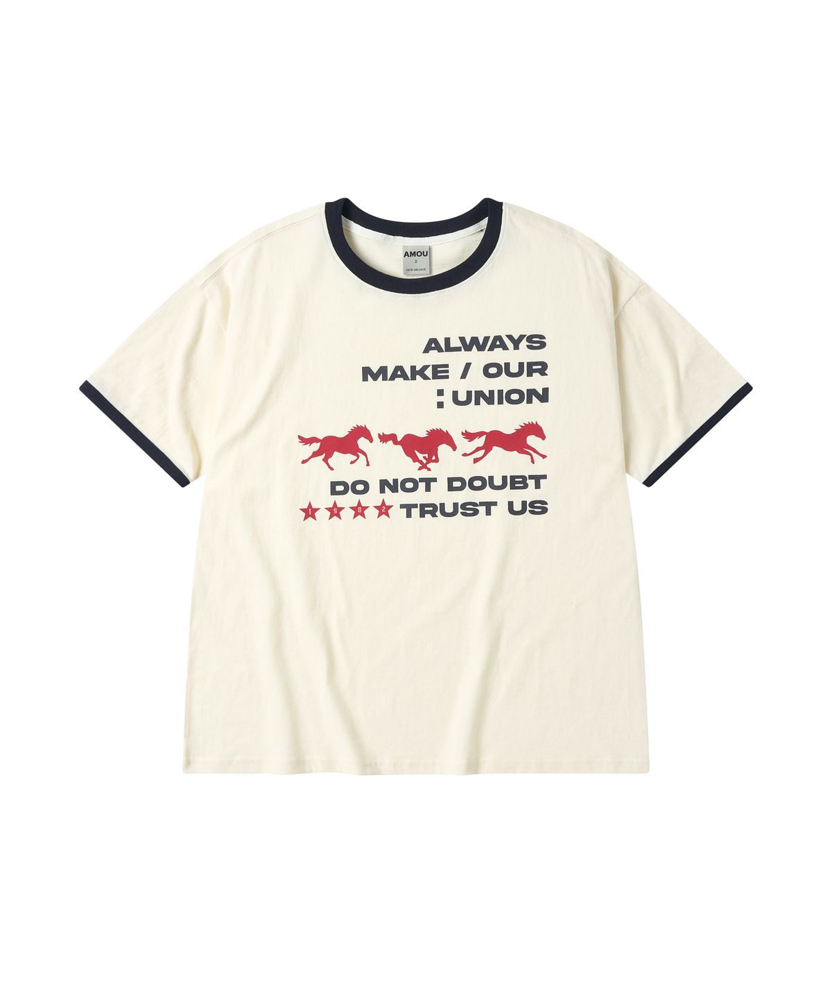 아모우(AMOU) Runing horse Ringer T-shirts IVORY