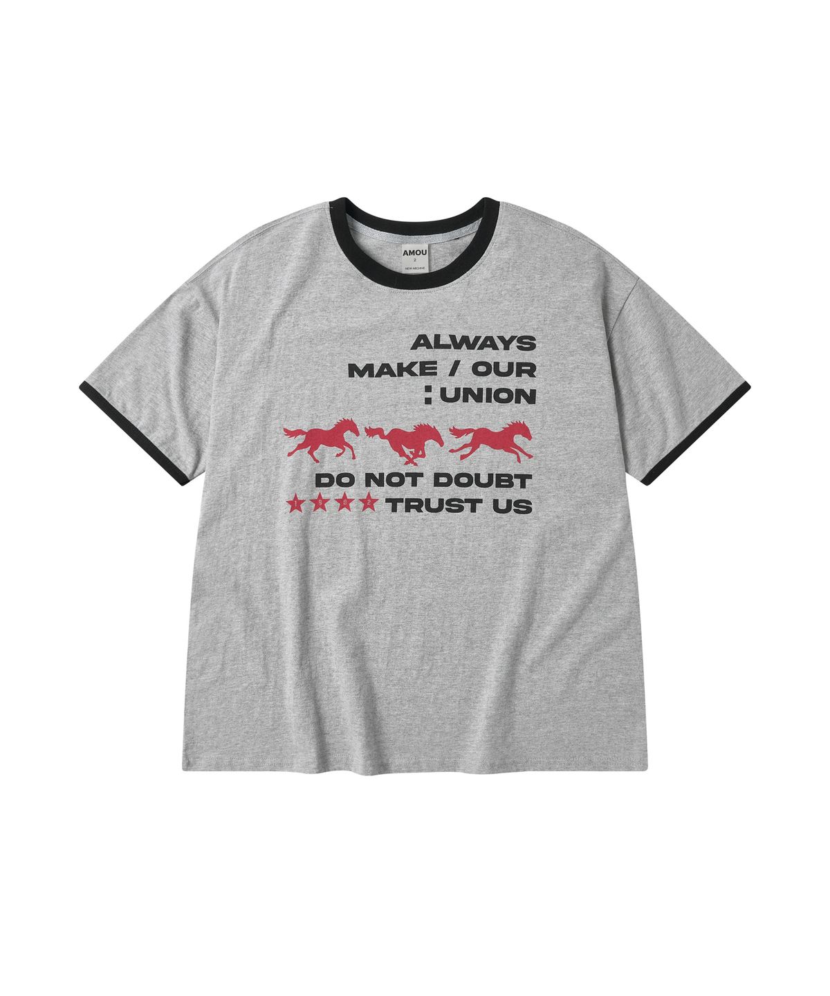 아모우(AMOU) Runing horse Ringer T-shirts GRAY