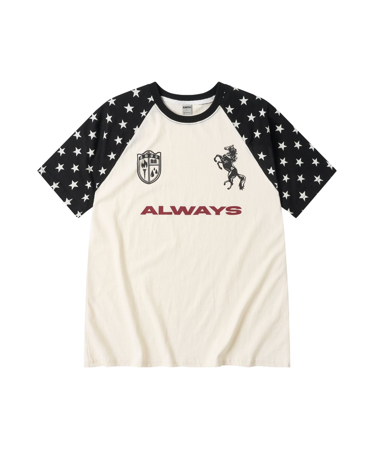 아모우(AMOU) Always Star Reglan T-shirts BLACK