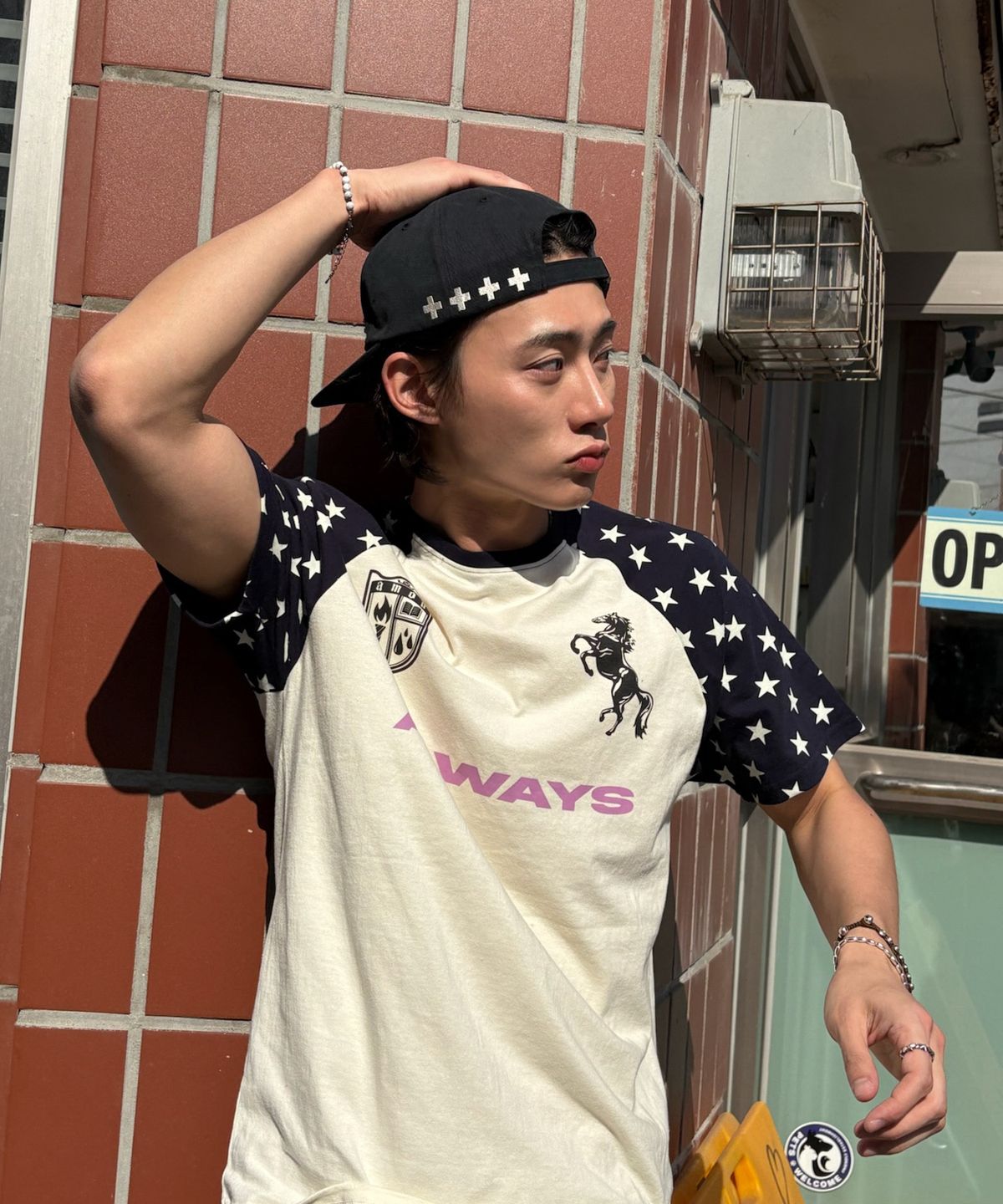 아모우(AMOU) Always Star Reglan T-shirts BLUE