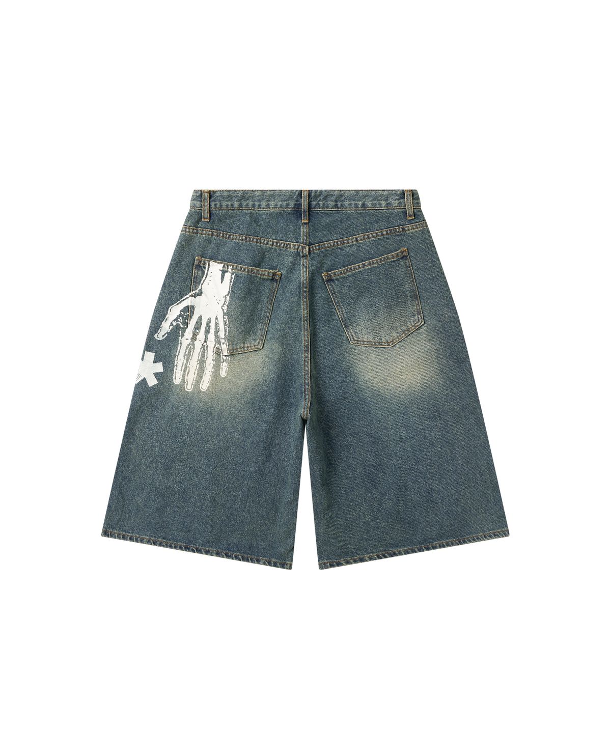 아모우(AMOU) Hand Sign Denim Bermuda Pants BLUE