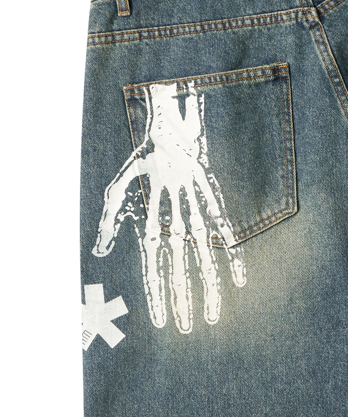 아모우(AMOU) Hand Sign Denim Bermuda Pants BLUE