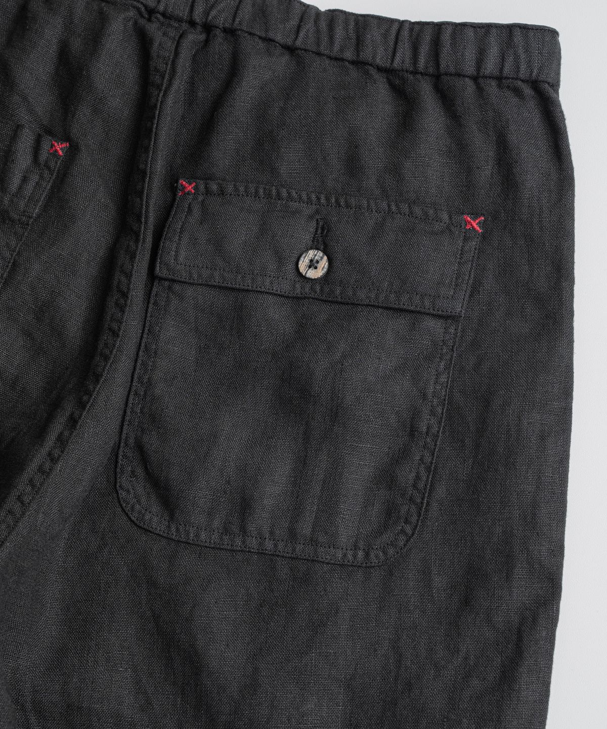 비헤비어(BEHEAVYER) DYED LINEN EASY 1/2 TROUSERS anthracite