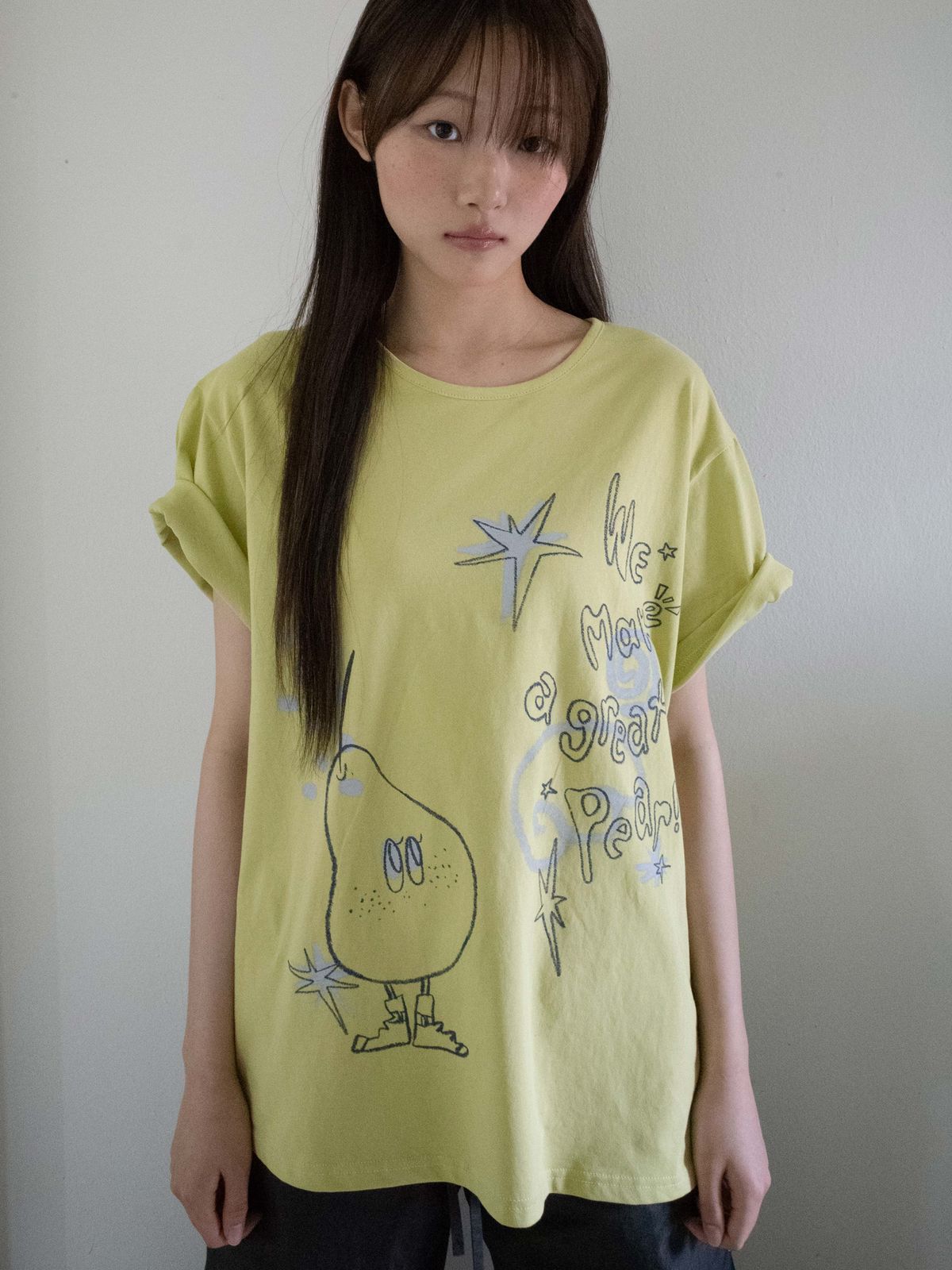 온스카(ONSKA) CRAYON FRUIT T-SHIRT (PEAR OLIVE)