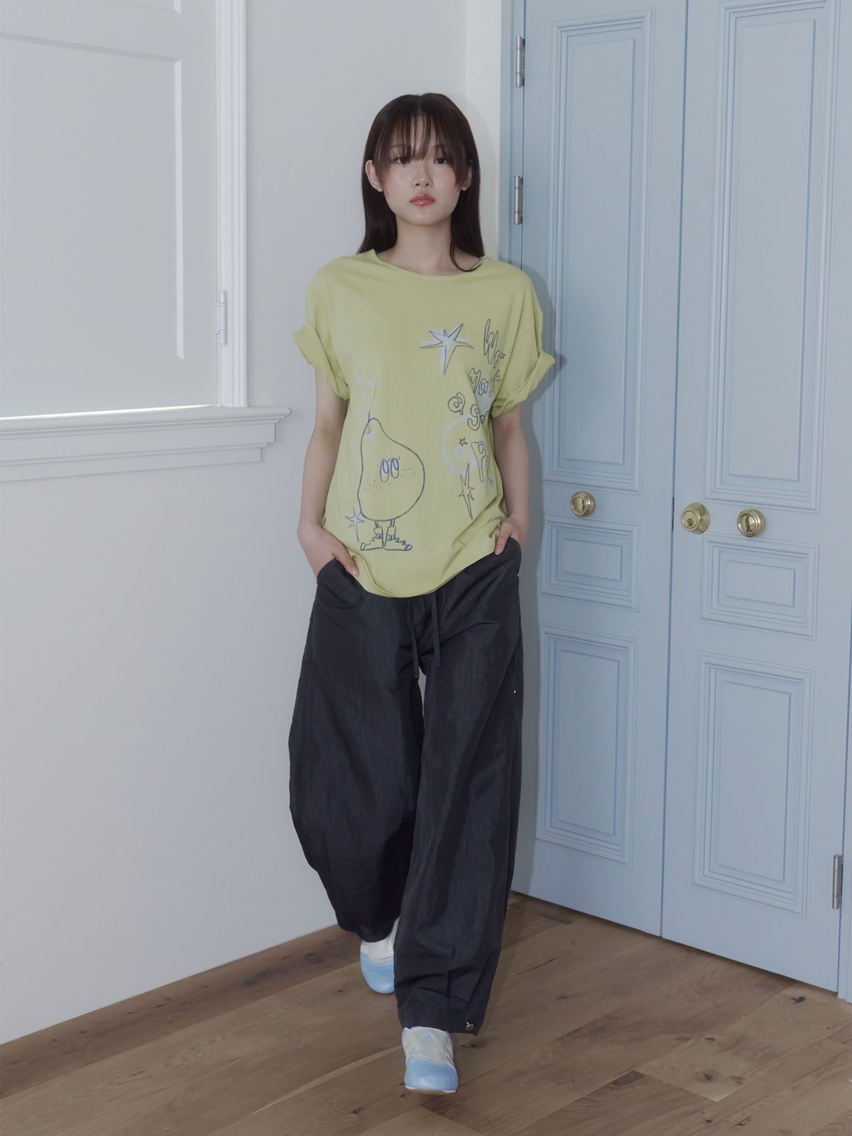 온스카(ONSKA) CRAYON FRUIT T-SHIRT (PEAR OLIVE)