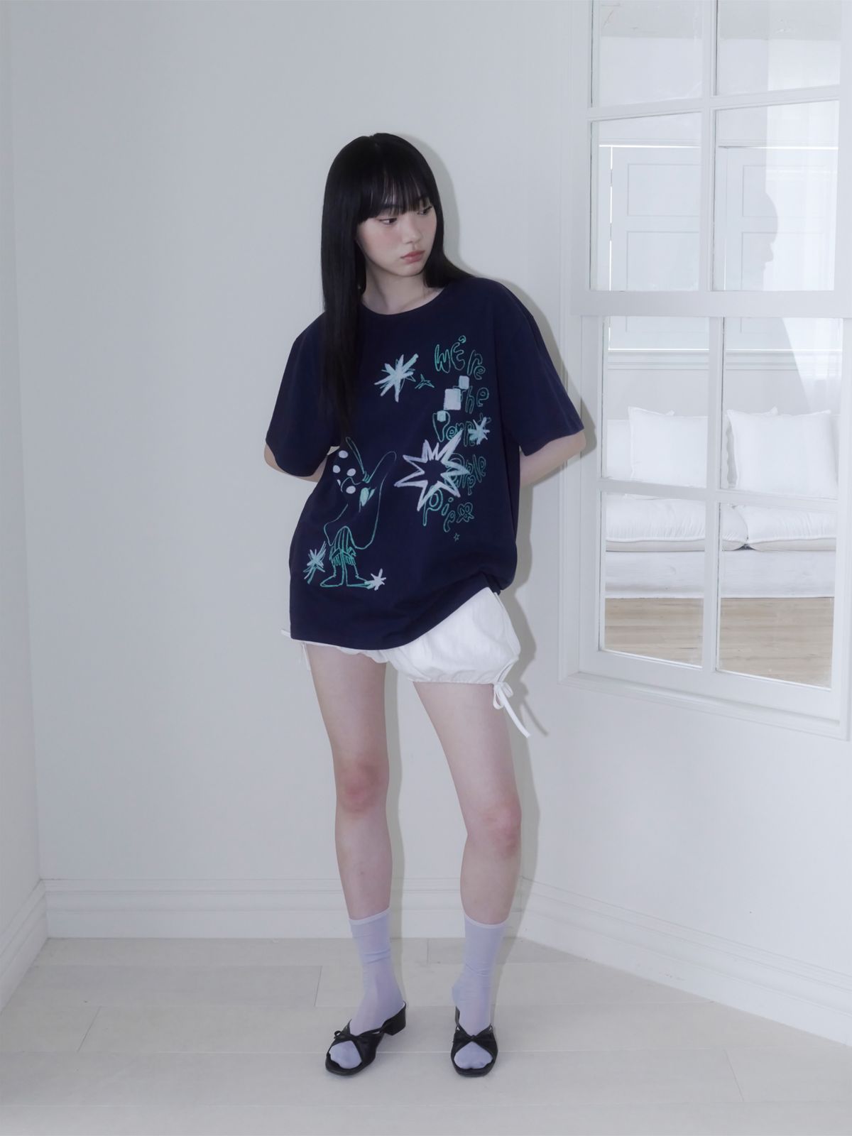 온스카(ONSKA) CRAYON FRUIT T-SHIRT (APPLE NAVY)