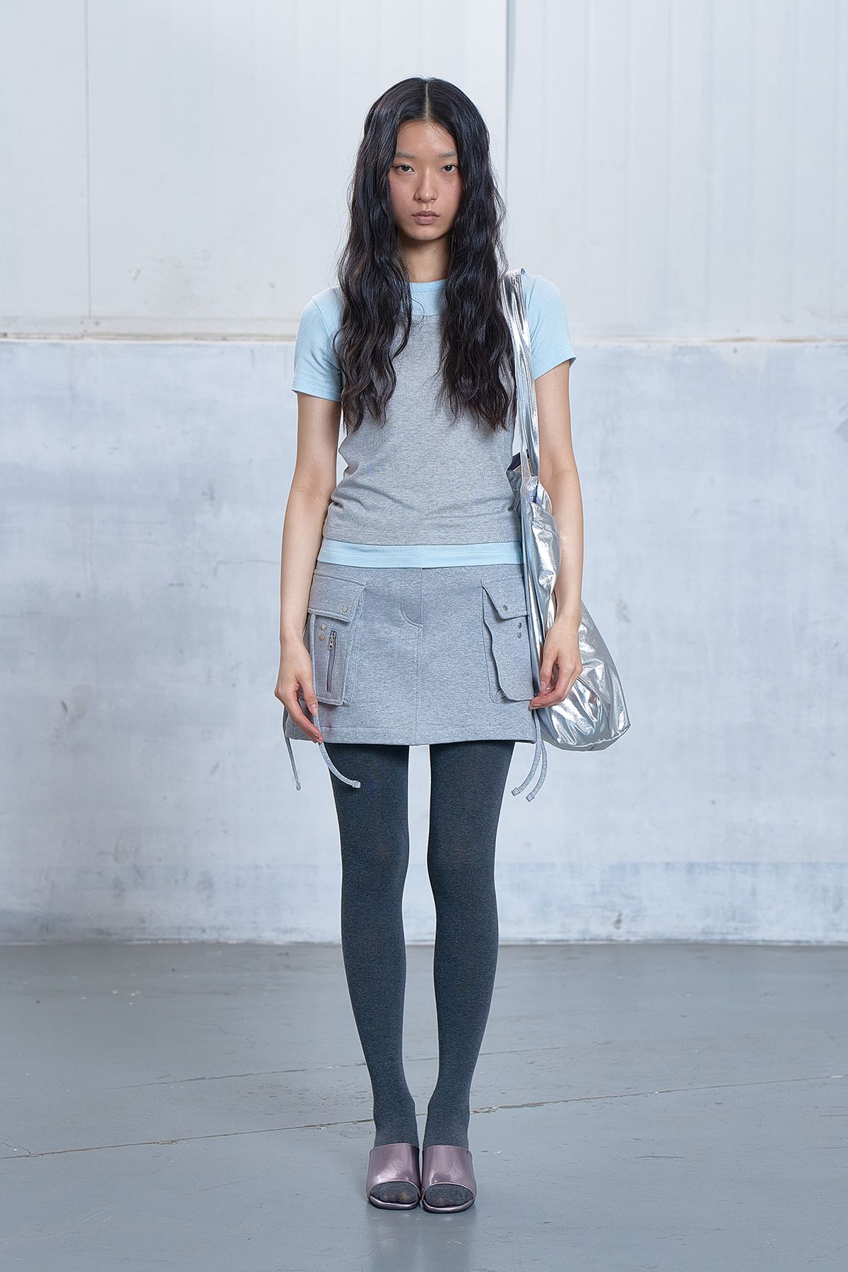 다이닛(DEINET) JERSEY MINI SKIRT IN MELANGE GREY