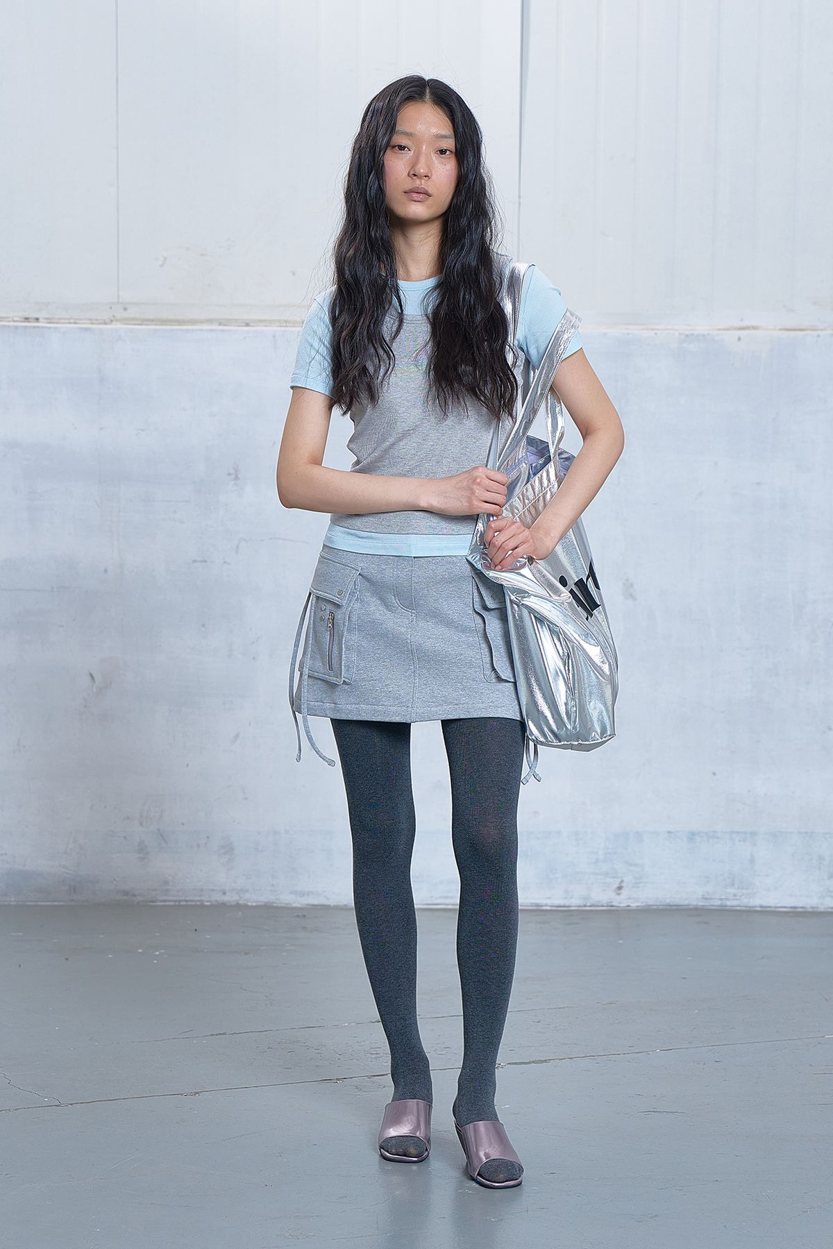 다이닛(DEINET) JERSEY MINI SKIRT IN MELANGE GREY