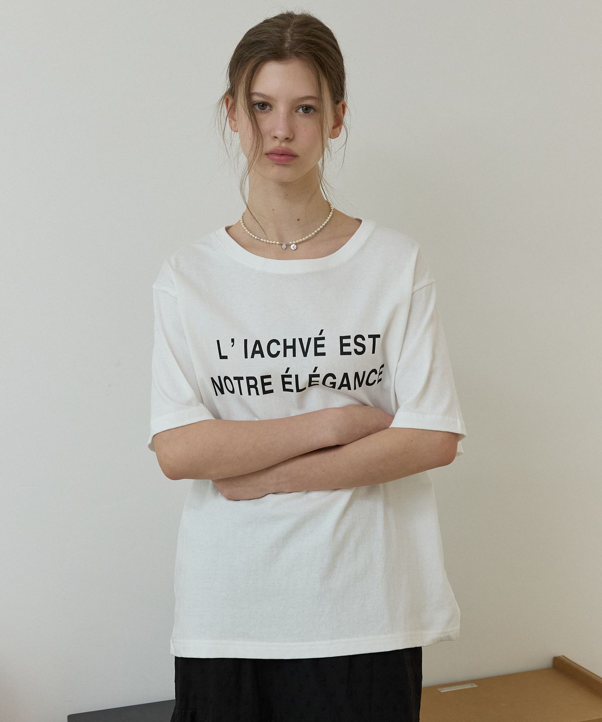 오픈도어스튜디오(OPENDOORSTUDIO) French writing T-shirt Ivory