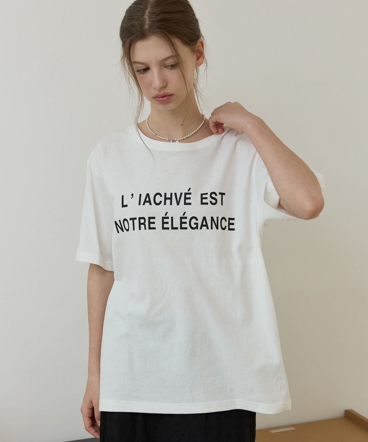 오픈도어스튜디오(OPENDOORSTUDIO) French writing T-shirt Ivory
