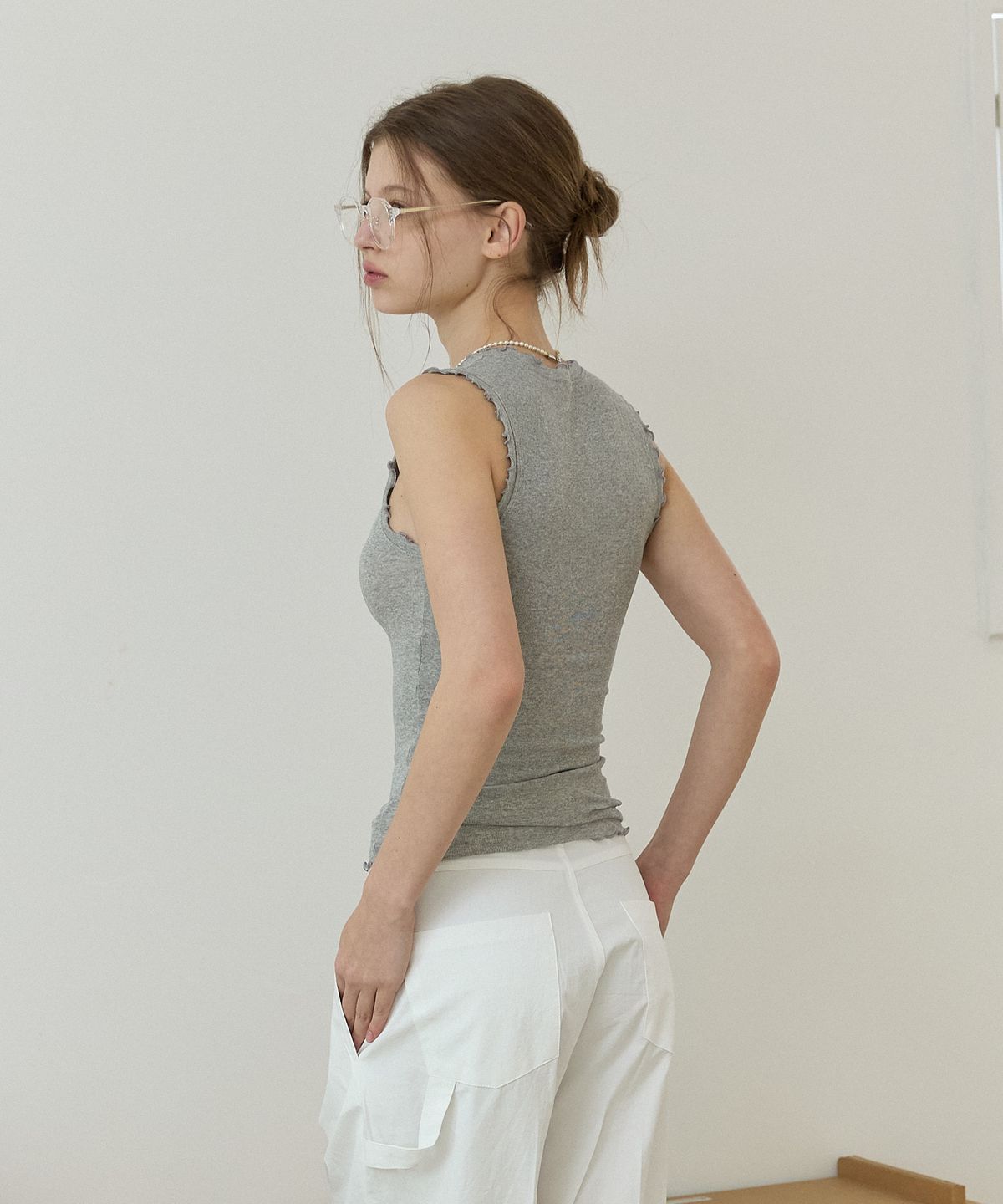 오픈도어스튜디오(OPENDOORSTUDIO) Frill stripe sleeve tee solid Gray