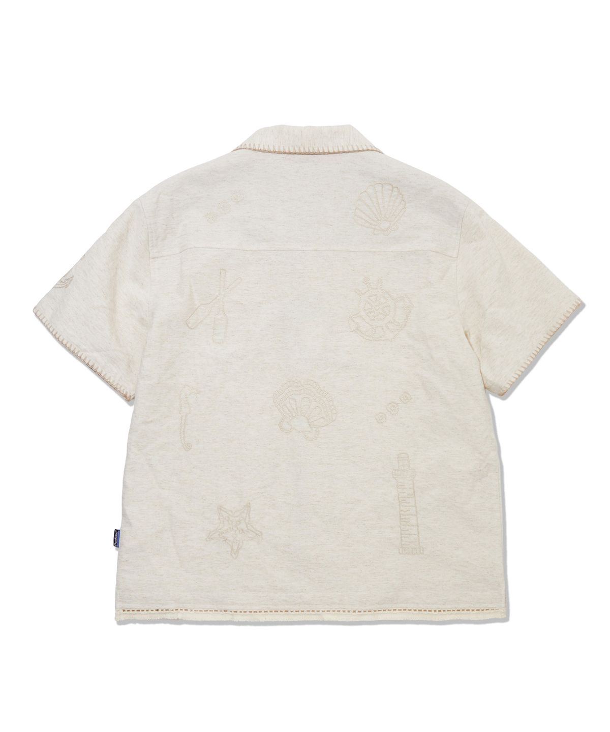 펜필드(PENFIELD) 린넨 마린 두들 엠브로이더리 오픈 카라 하프 셔츠 아이보리_FS2WR30U