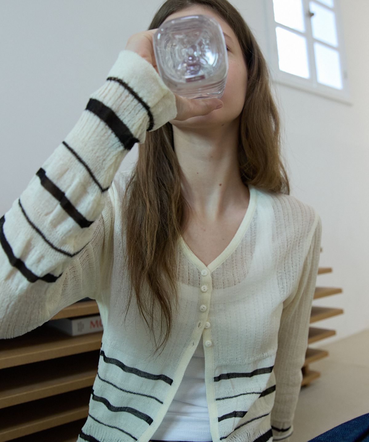 오픈도어스튜디오(OPENDOORSTUDIO) Texture slim cardigan Cream
