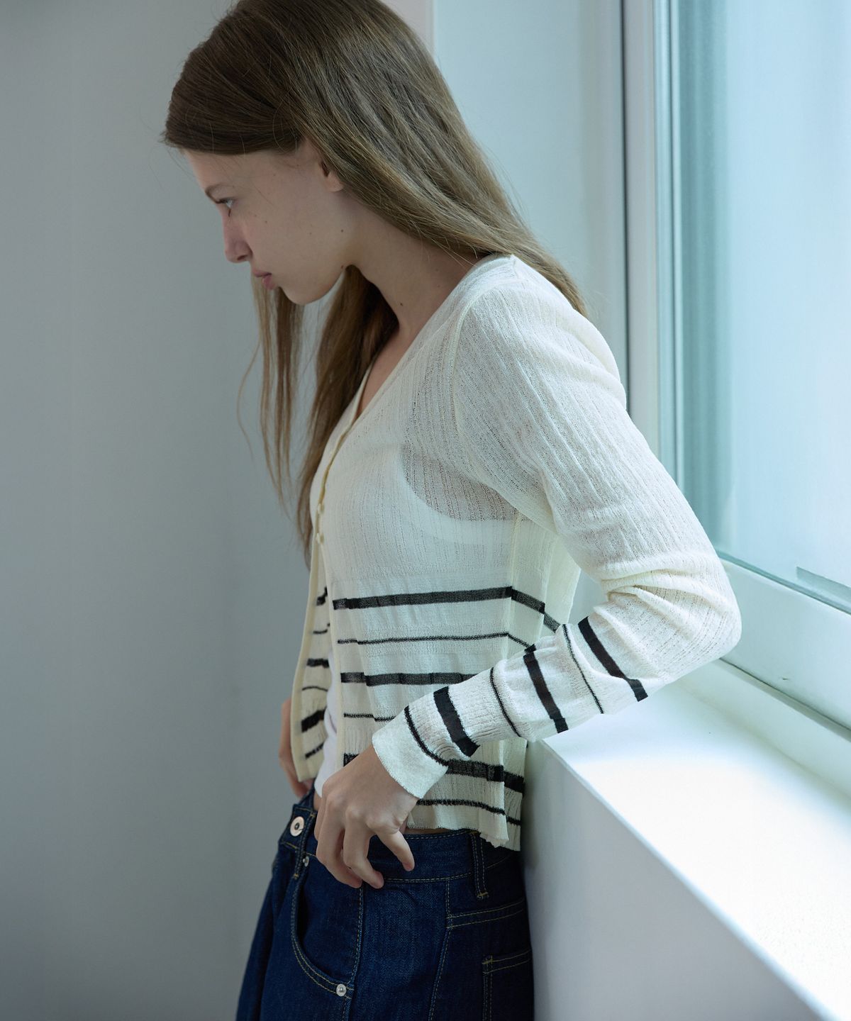 오픈도어스튜디오(OPENDOORSTUDIO) Texture slim cardigan Cream