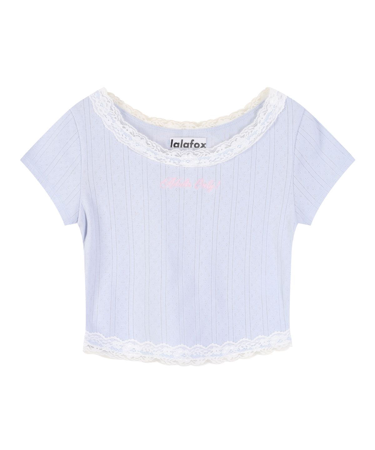 라라폭스(LALAFOX) LACE TRIM EYELET SLIM T-SHIRT SKY BLUE BS2CH018
