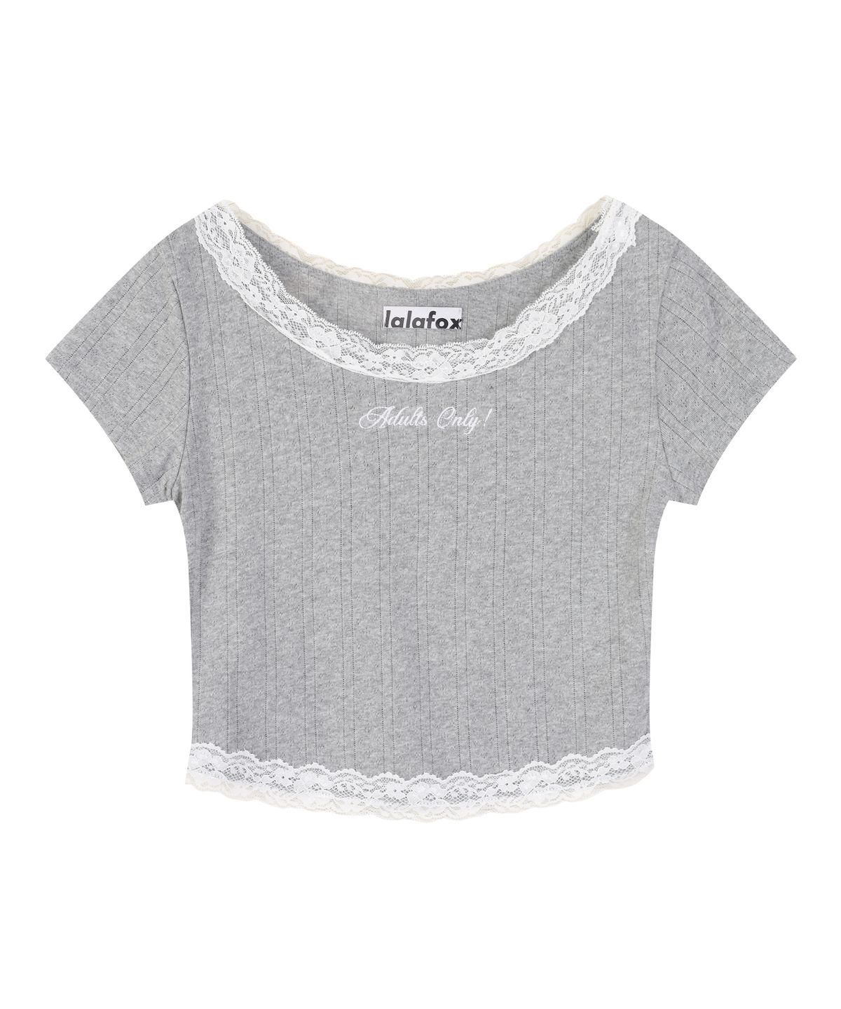 라라폭스(LALAFOX) LACE TRIM EYELET SLIM T-SHIRT GREY BS2CH017