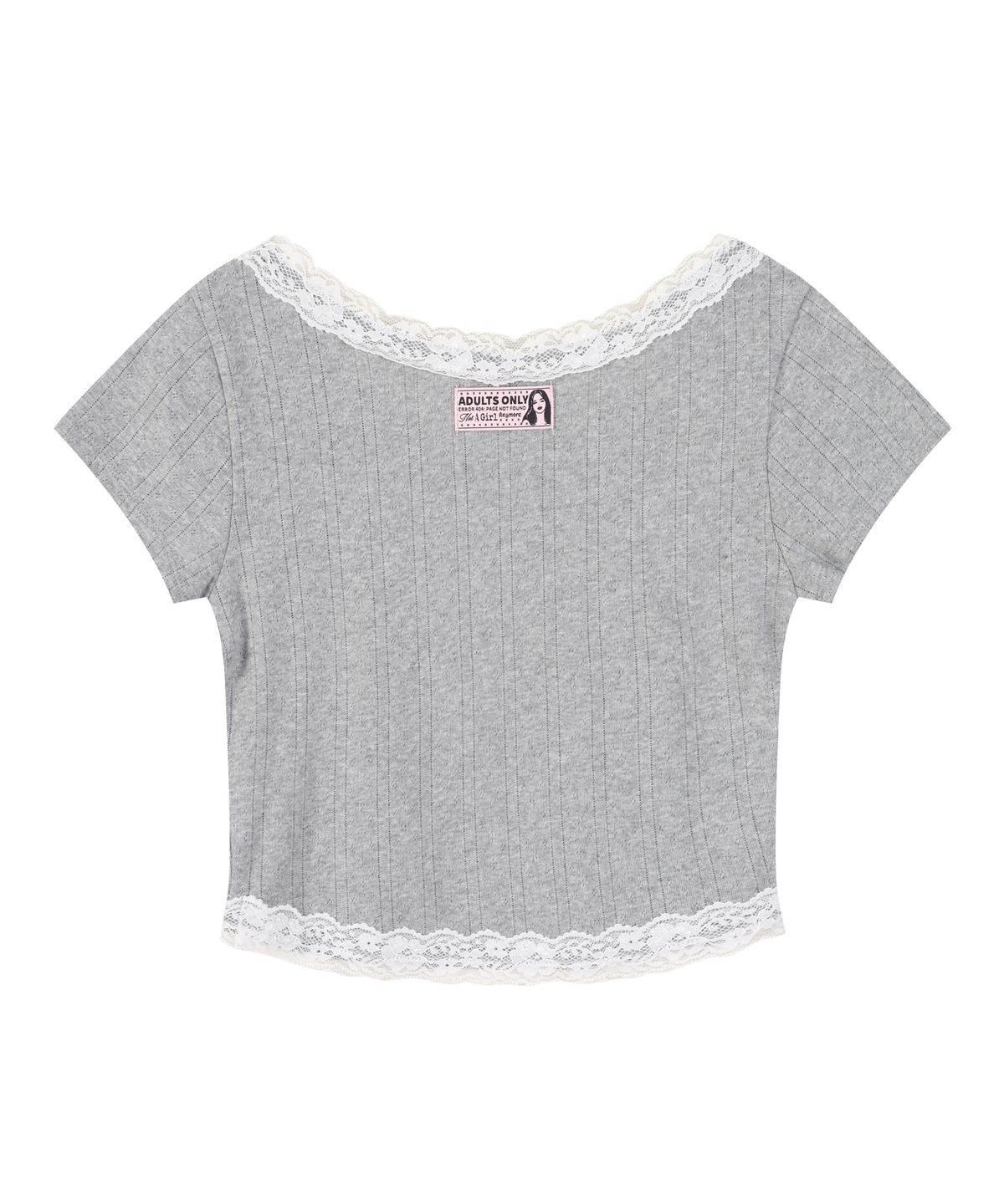 라라폭스(LALAFOX) LACE TRIM EYELET SLIM T-SHIRT GREY BS2CH017